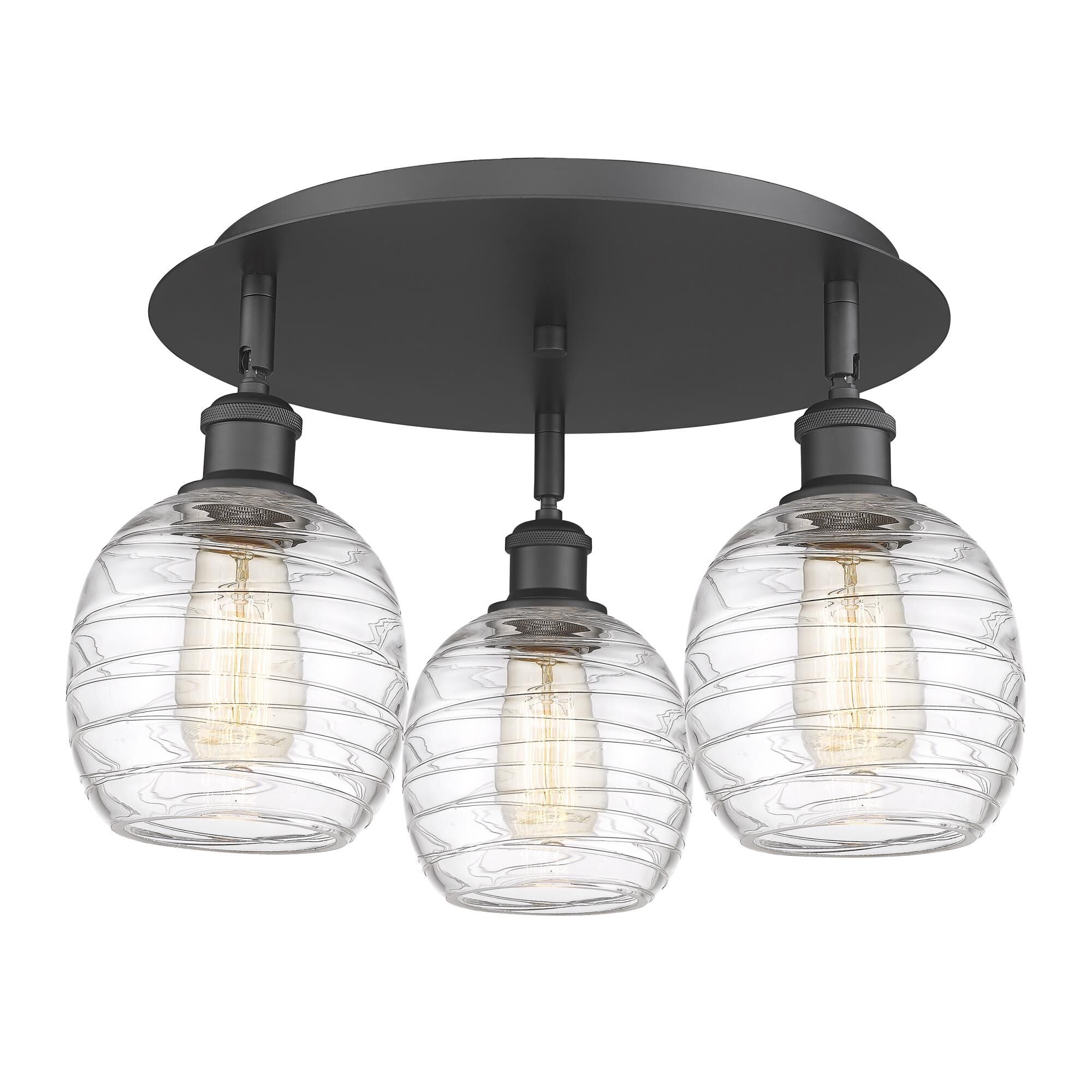 Shown in Matte Black finish and Deco Swirl glass