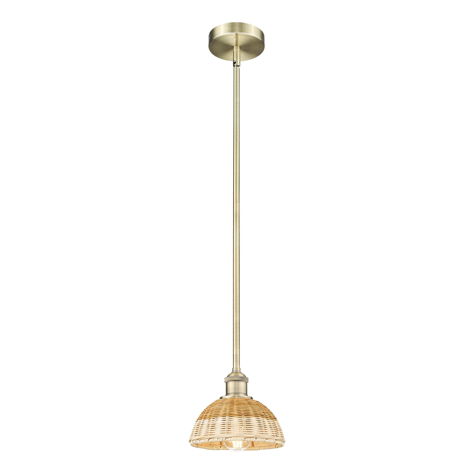 Shown in Antique Brass finish and Natural shade