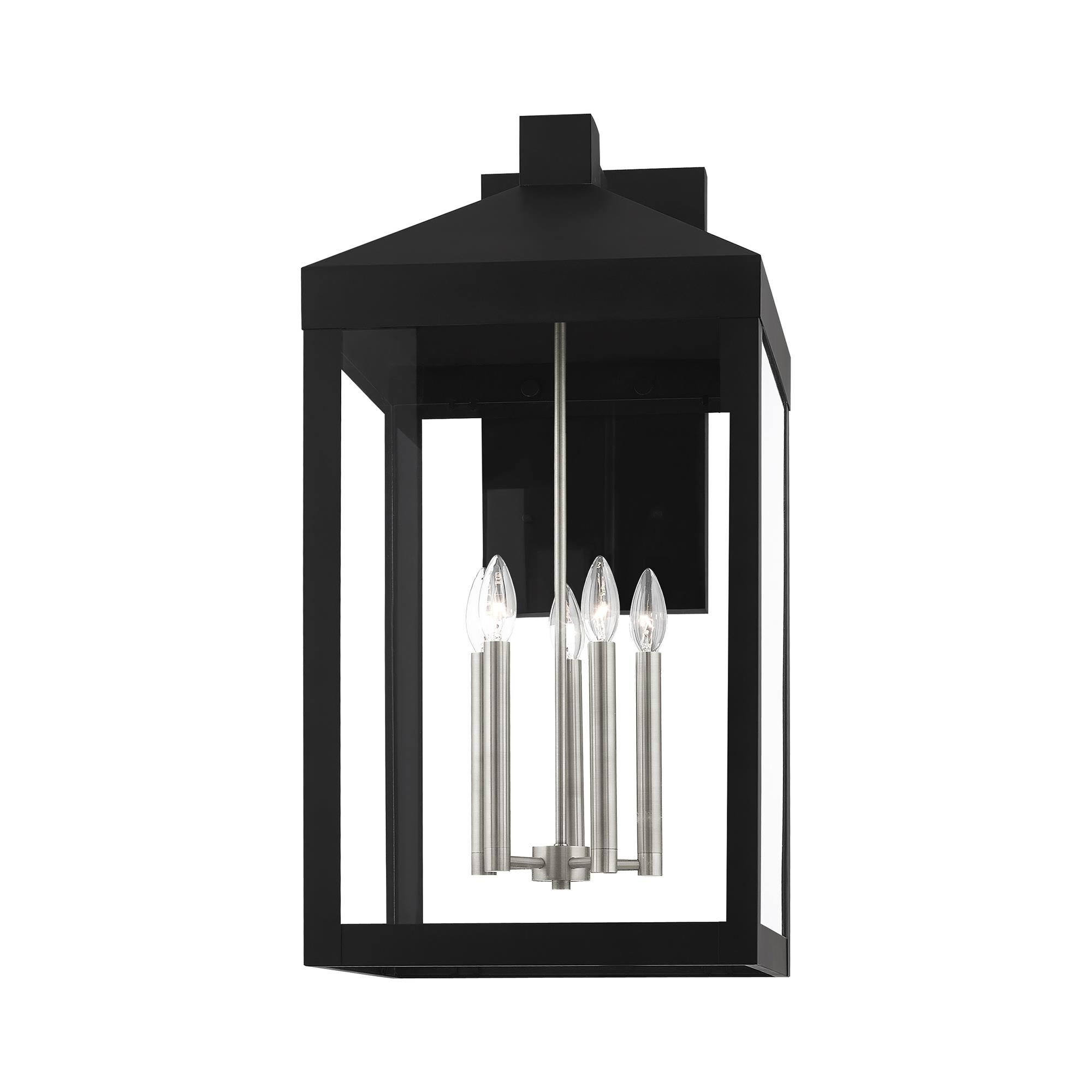 Shown in Black With Brushed Nickel Cluster finish and Clear glass and Clear Glass shade