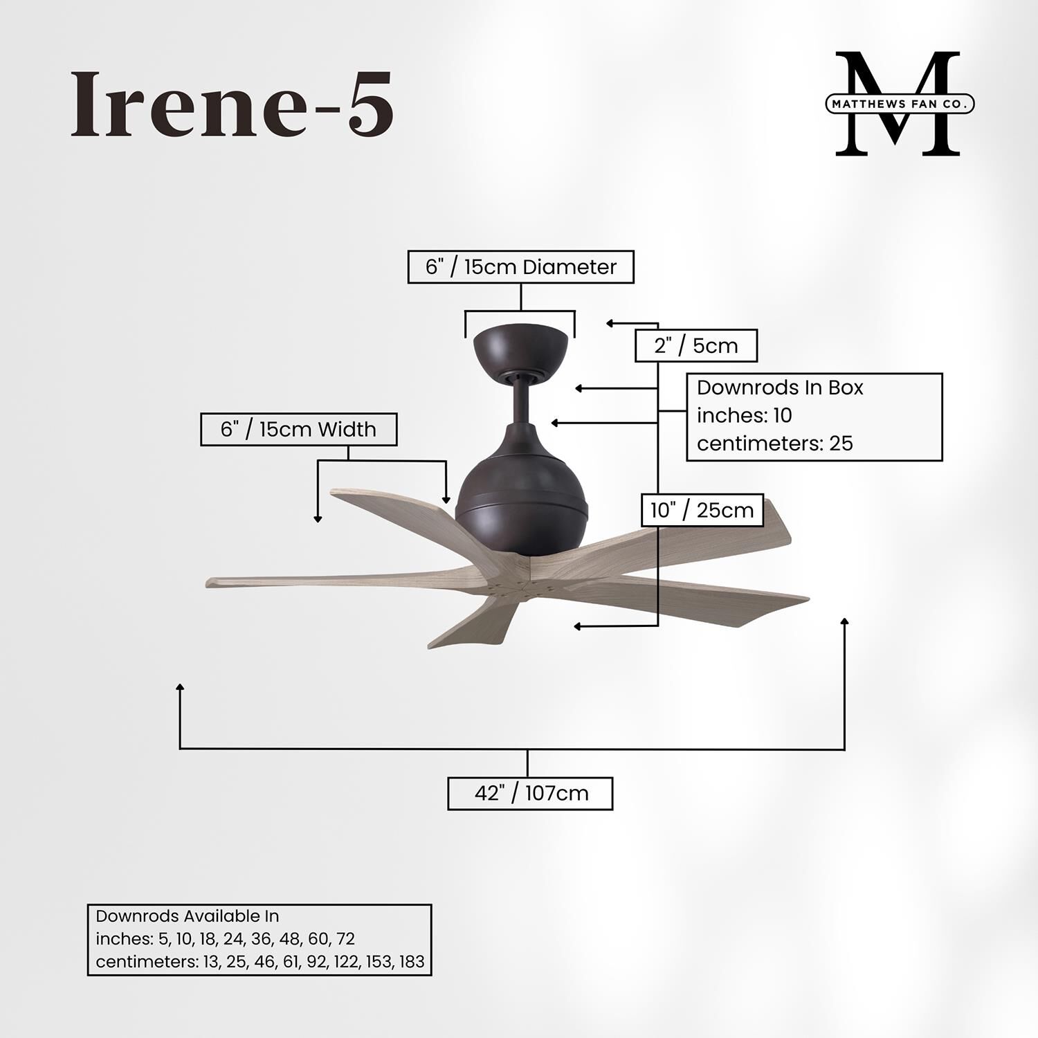 Irene 42 Inch 5 Blade Ceiling Fan by Matthews Fan Company
