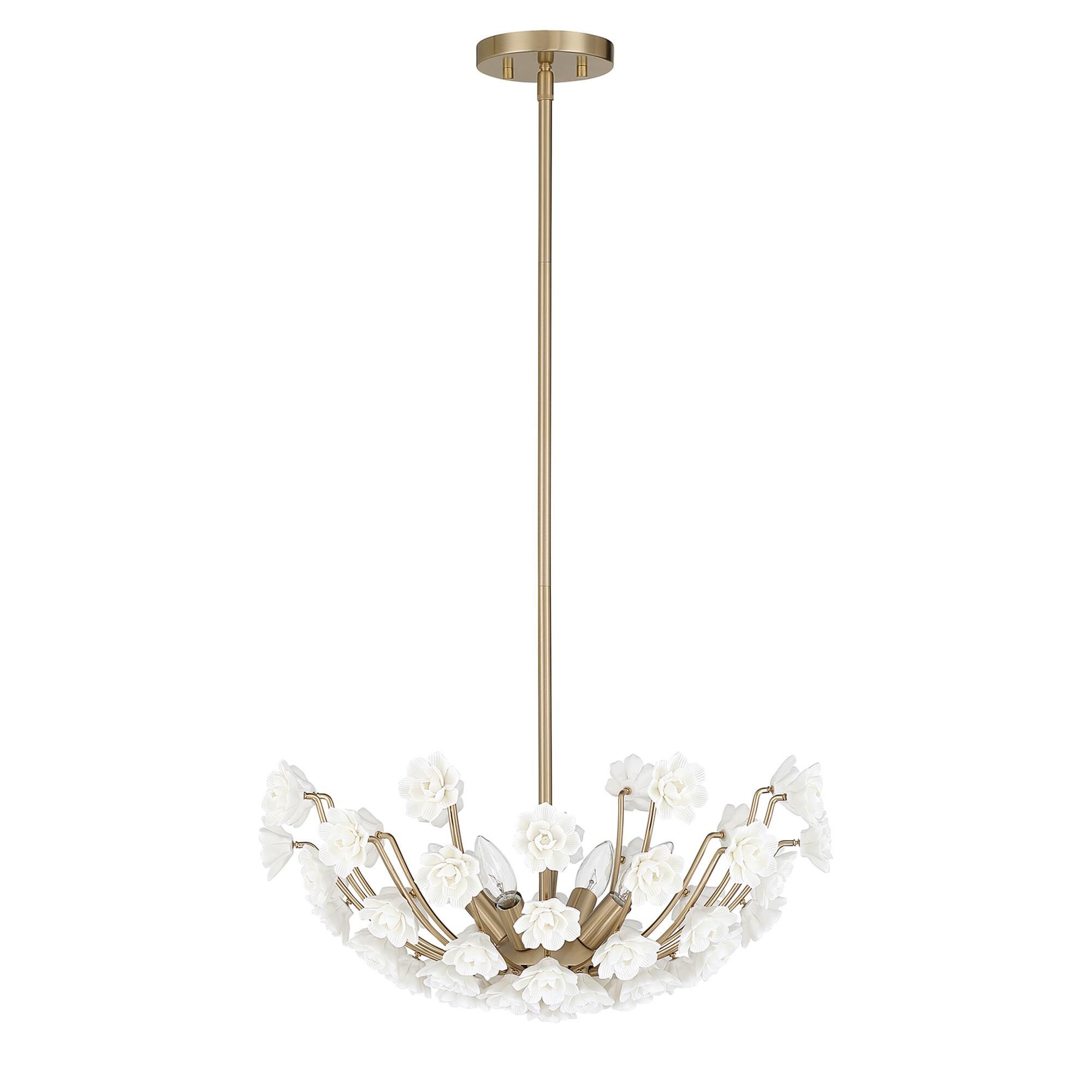 Shown in Noble Brass finish and Ceramic Flowers glass