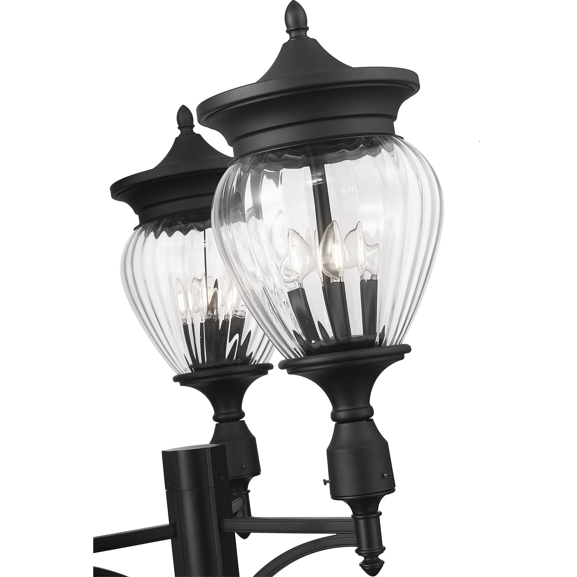 Shown in Black finish and Clear Ribbed glass and Clear Ribbed shade