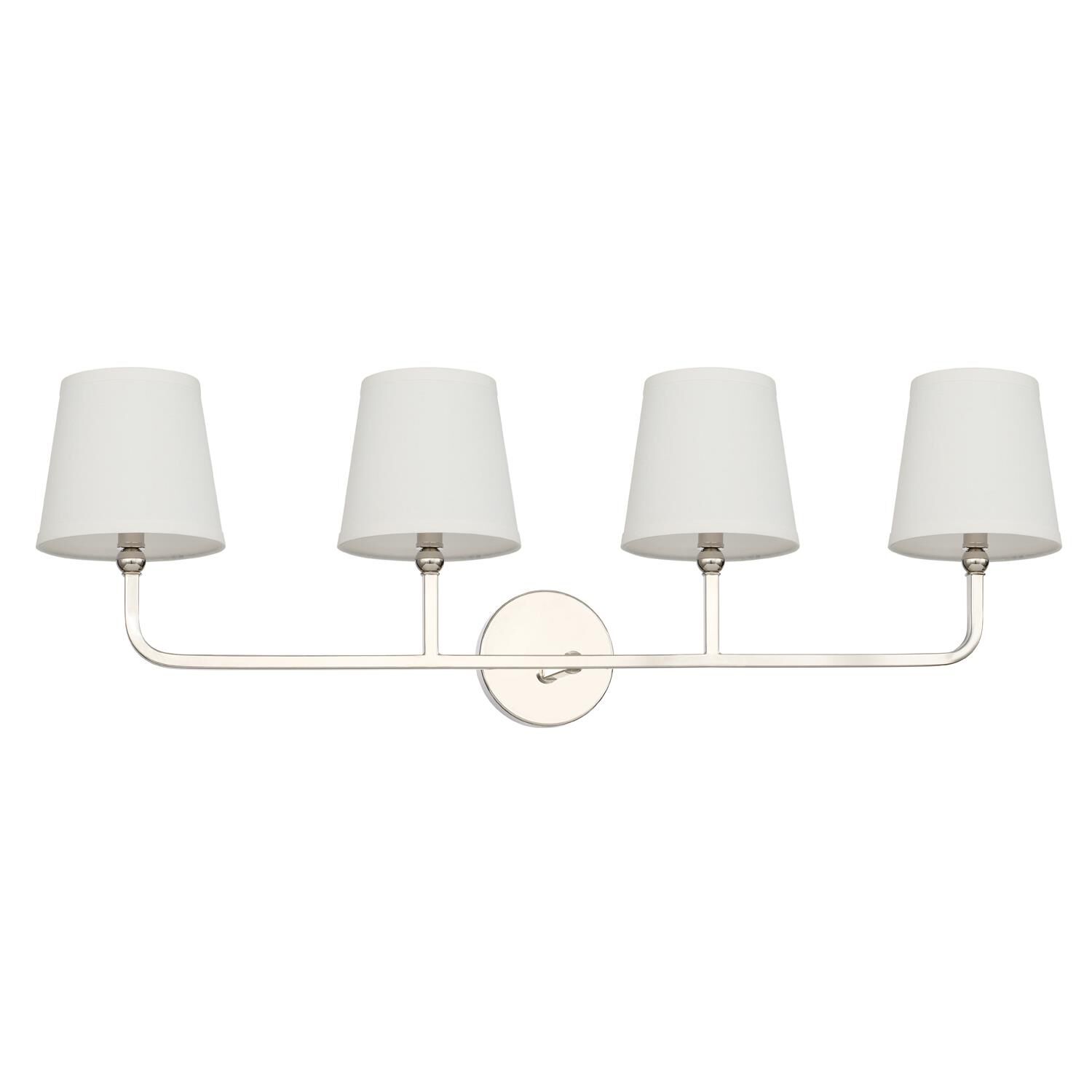 Shown in Polished Nickel finish and Decorative White Fabric Stay-Straight s shade