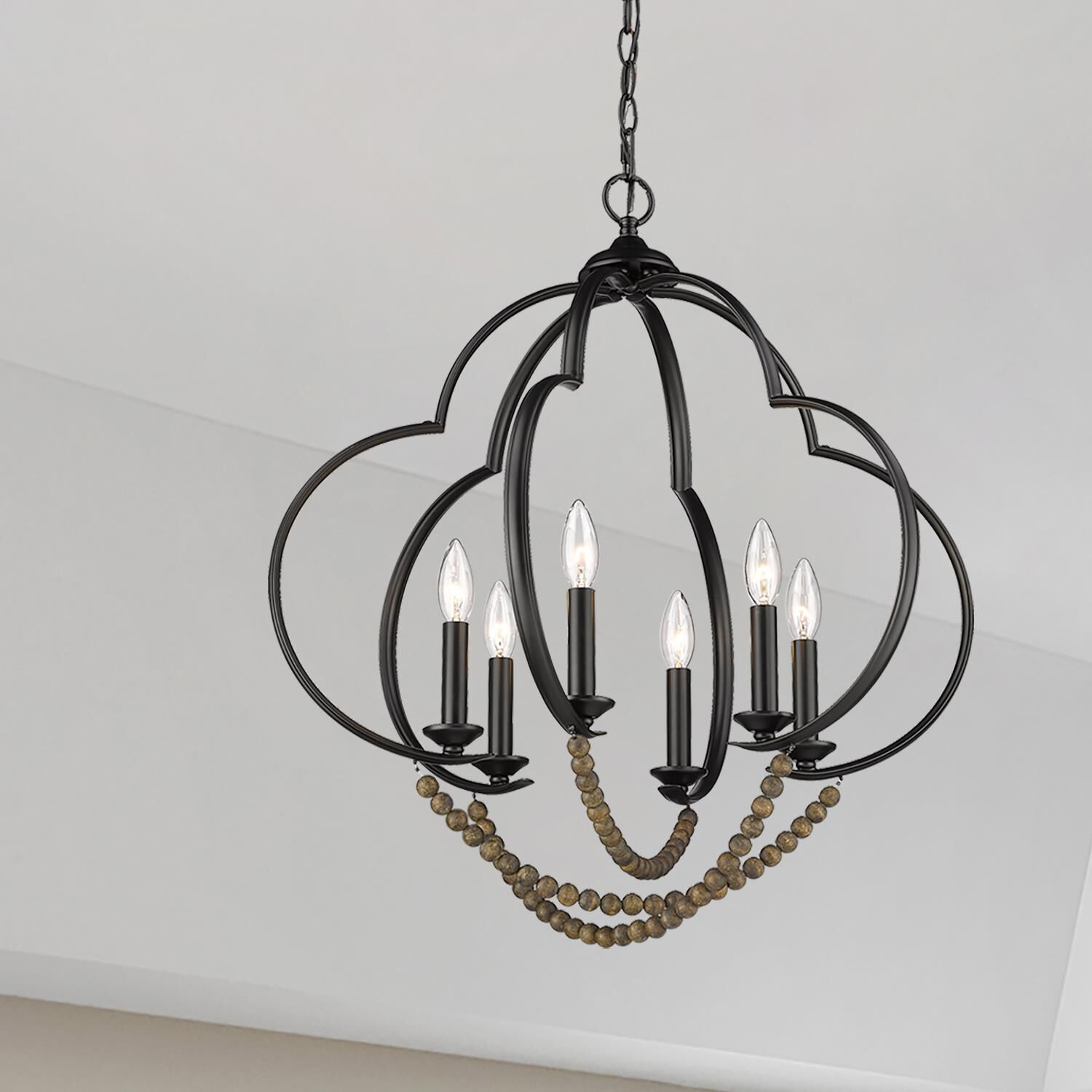 Shown in Matte Black finish and Espresso Wood Beads shade