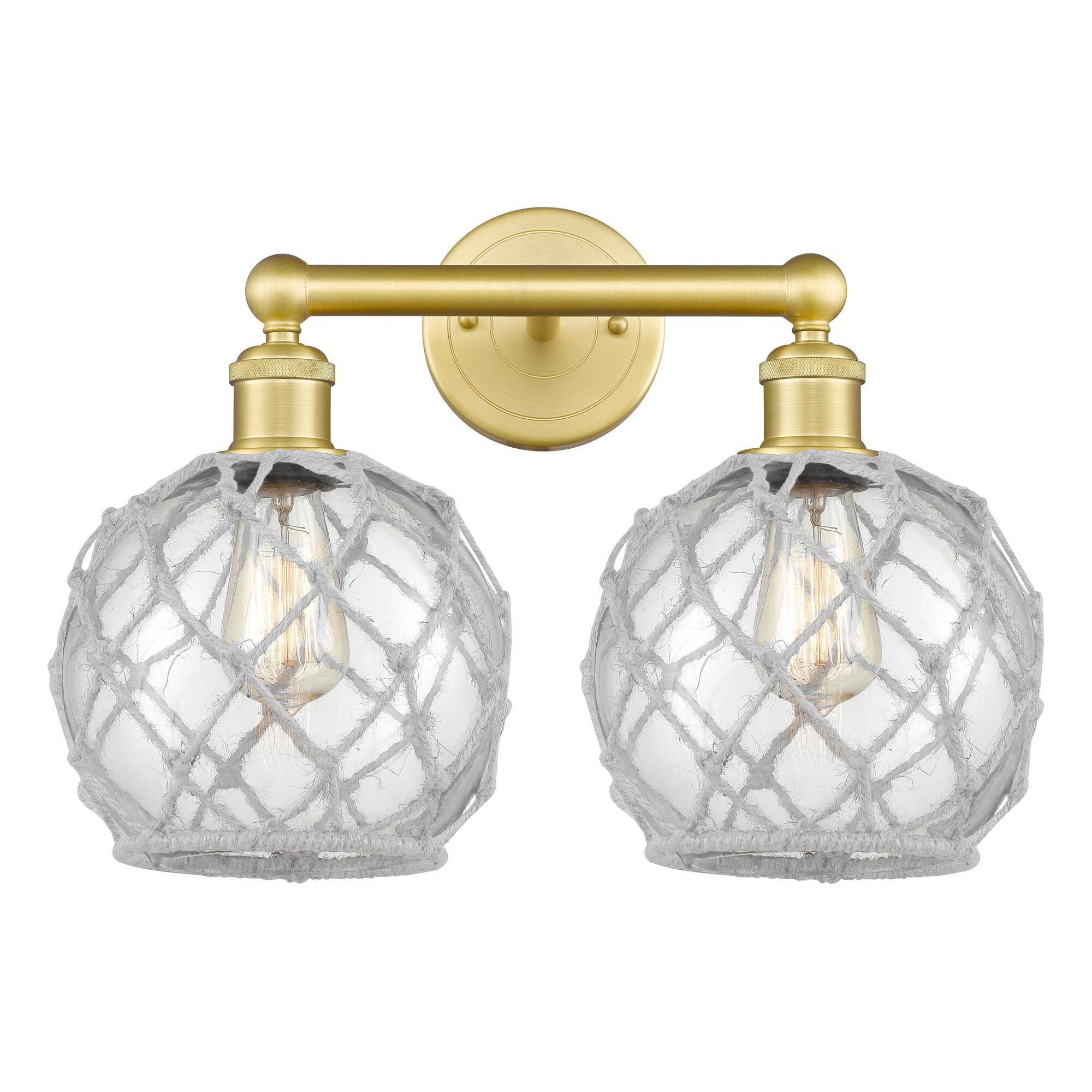 Shown in Satin Gold finish and Clear with White Rope glass