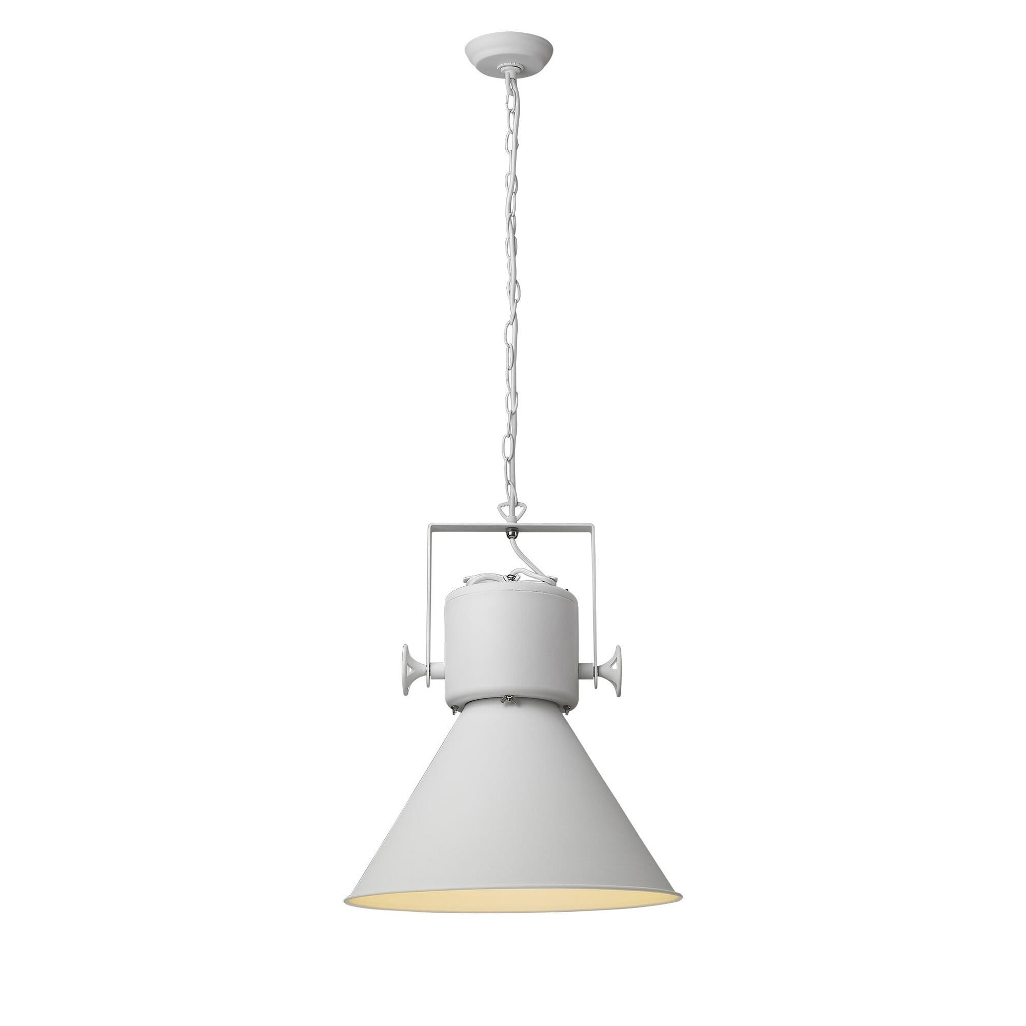 Shown in White finish and White glass and White Metal Cone Shaped  W/ White Interior shade