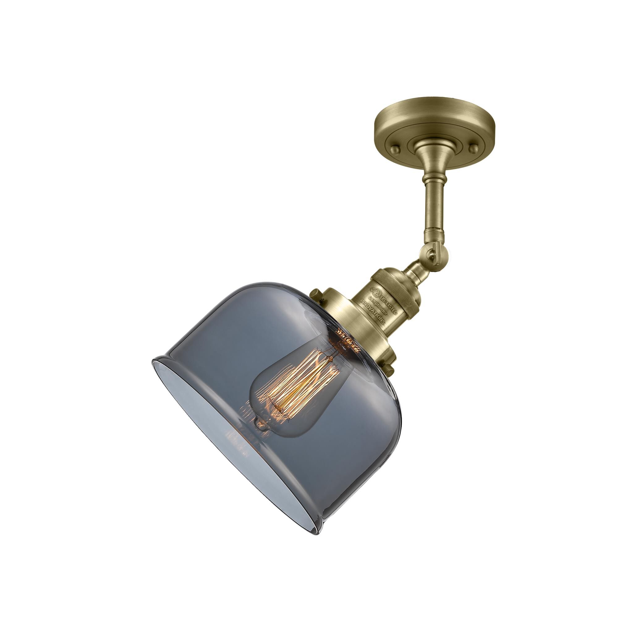 Shown in Antique Brass finish and Plated Smoked glass