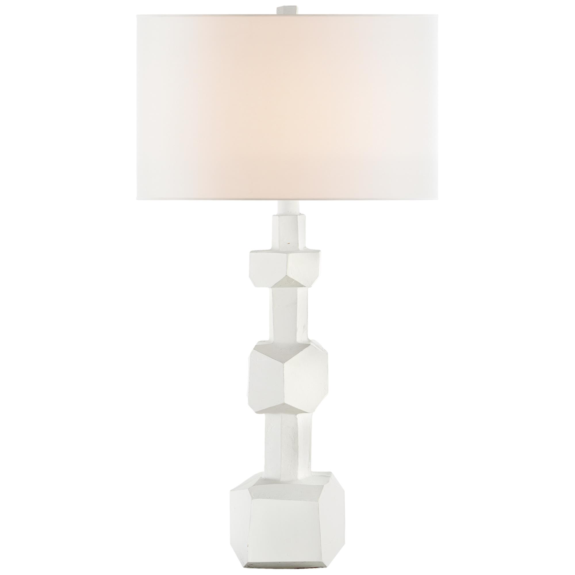 Shown in Plaster White finish and Oval Linen shade