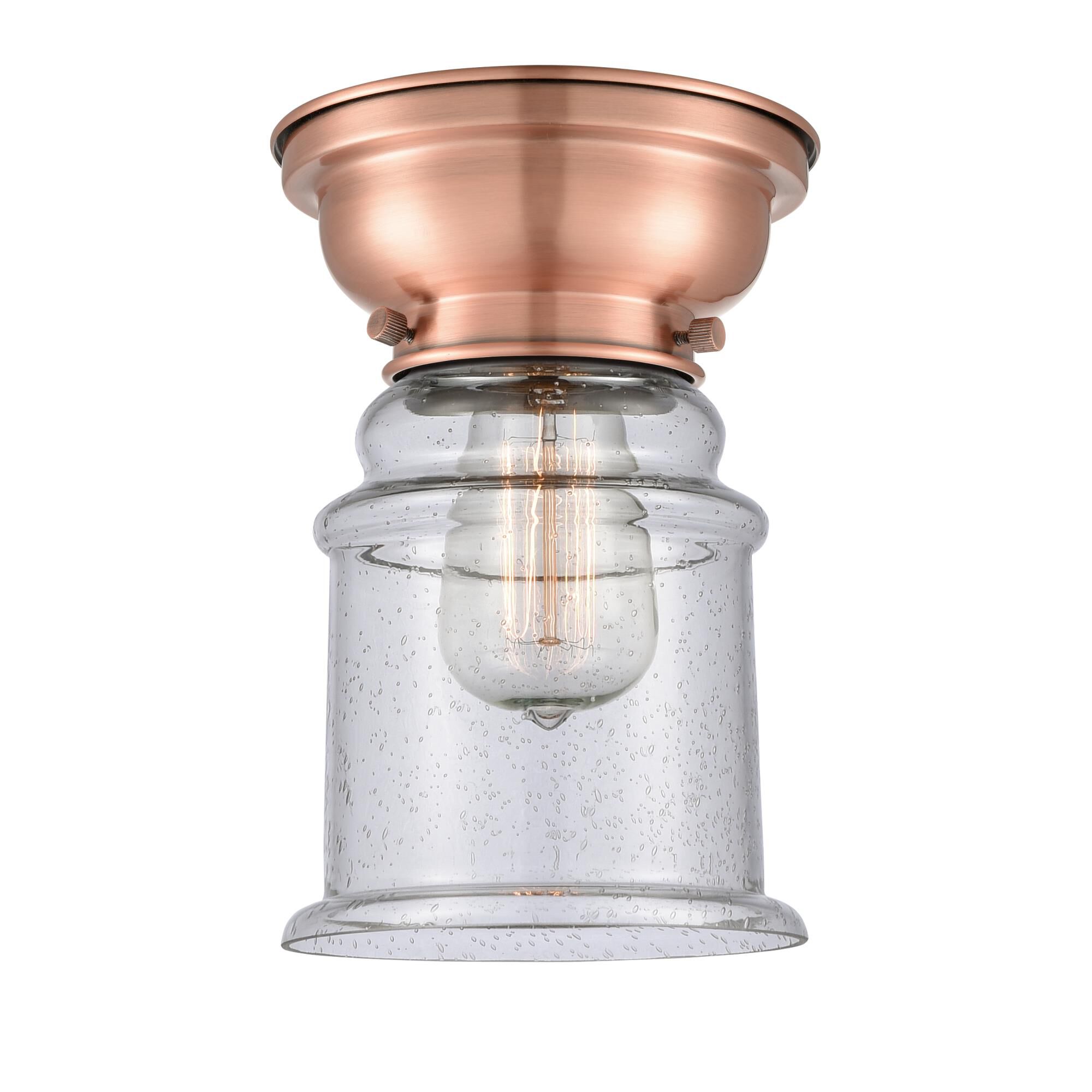Shown in Antique Copper finish and Bell glass and Glass shade