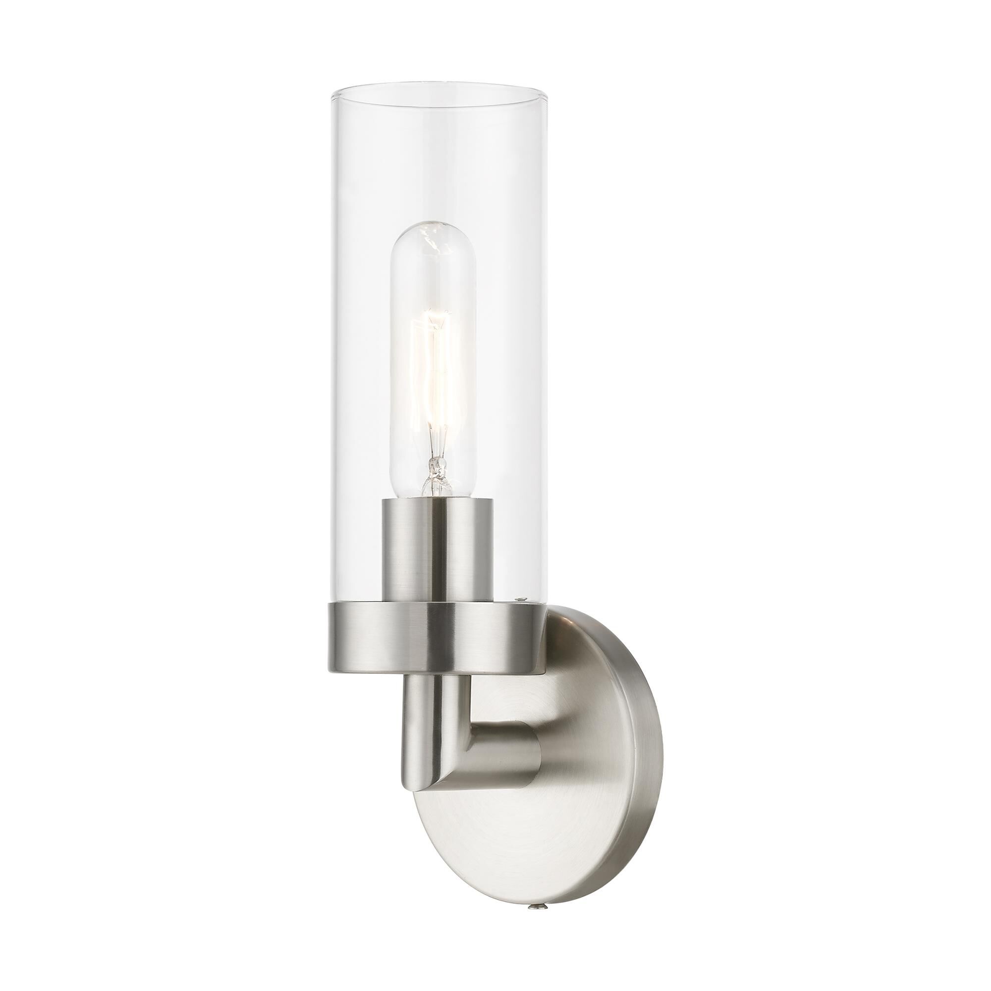 Shown in Brushed Nickel finish and Clear glass