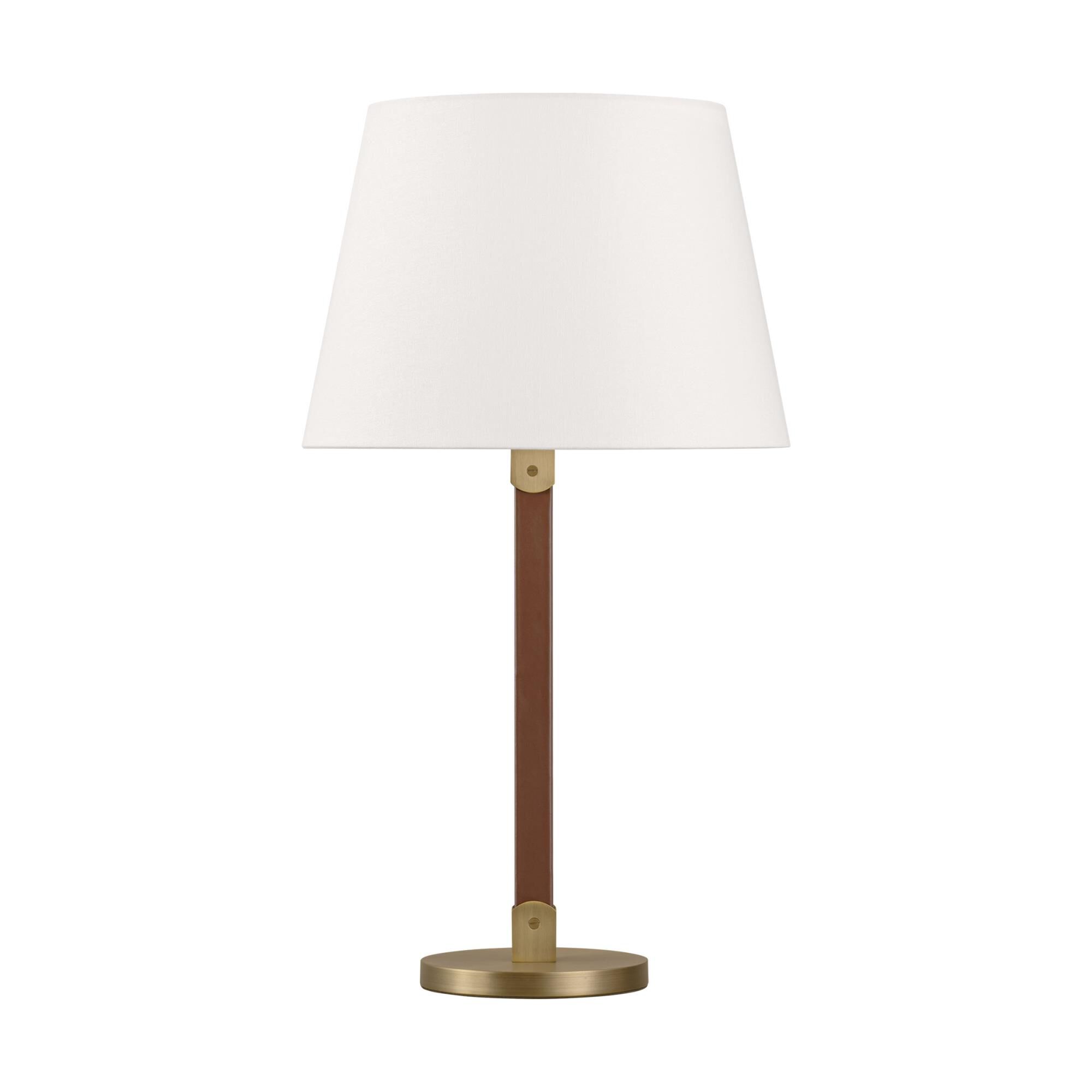 Shown in Time Worn Brass finish and White Linen shade