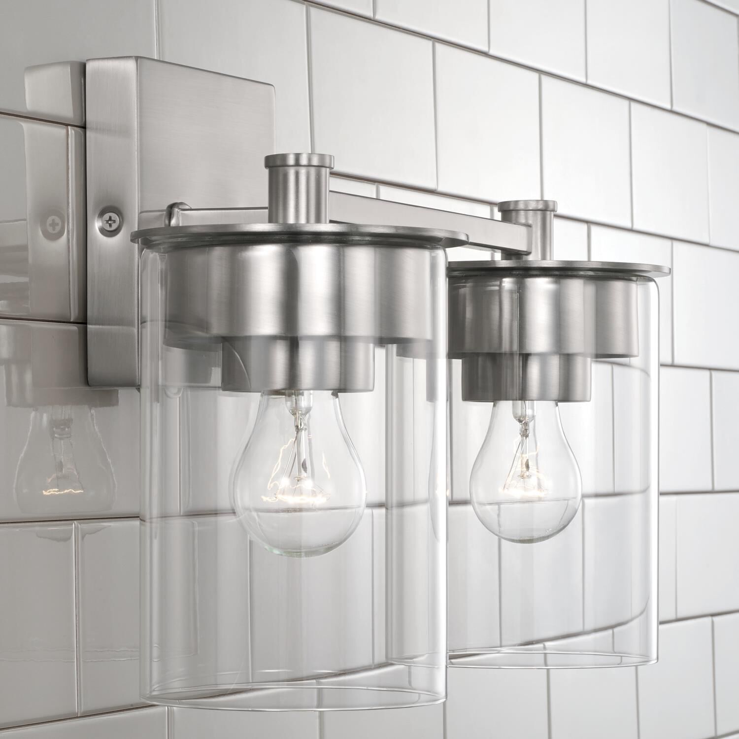 Shown in Brushed Nickel finish and Clear glass