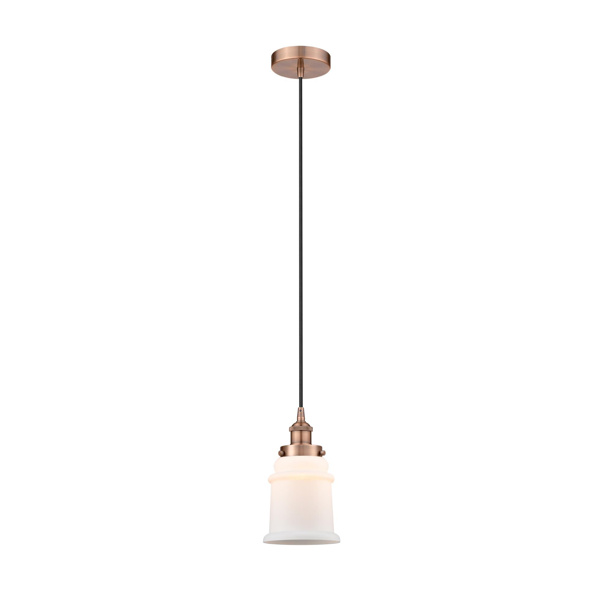 Shown in Antique Copper finish and Matte White glass