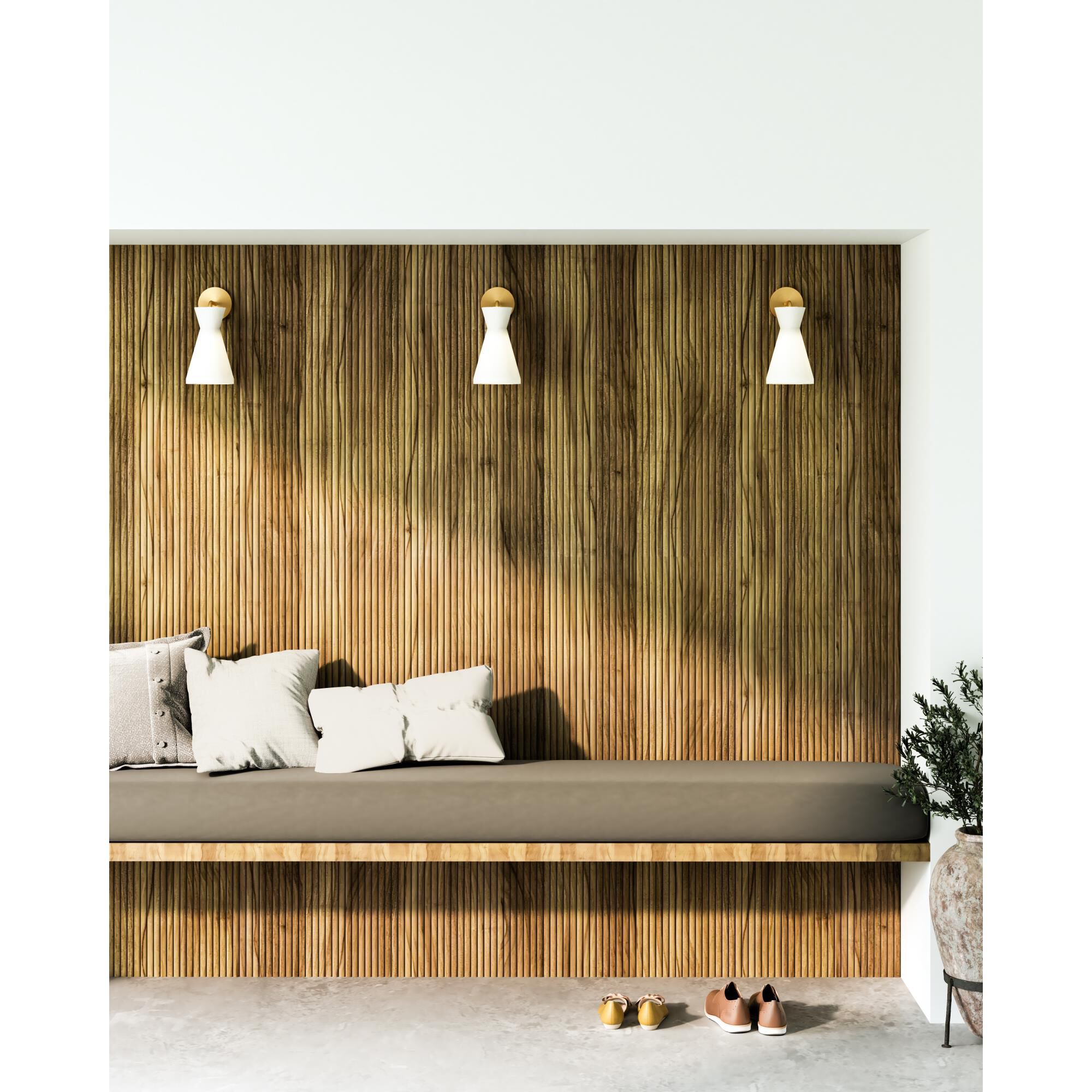 Shown in Aged Gold finish and Matte Opal glass