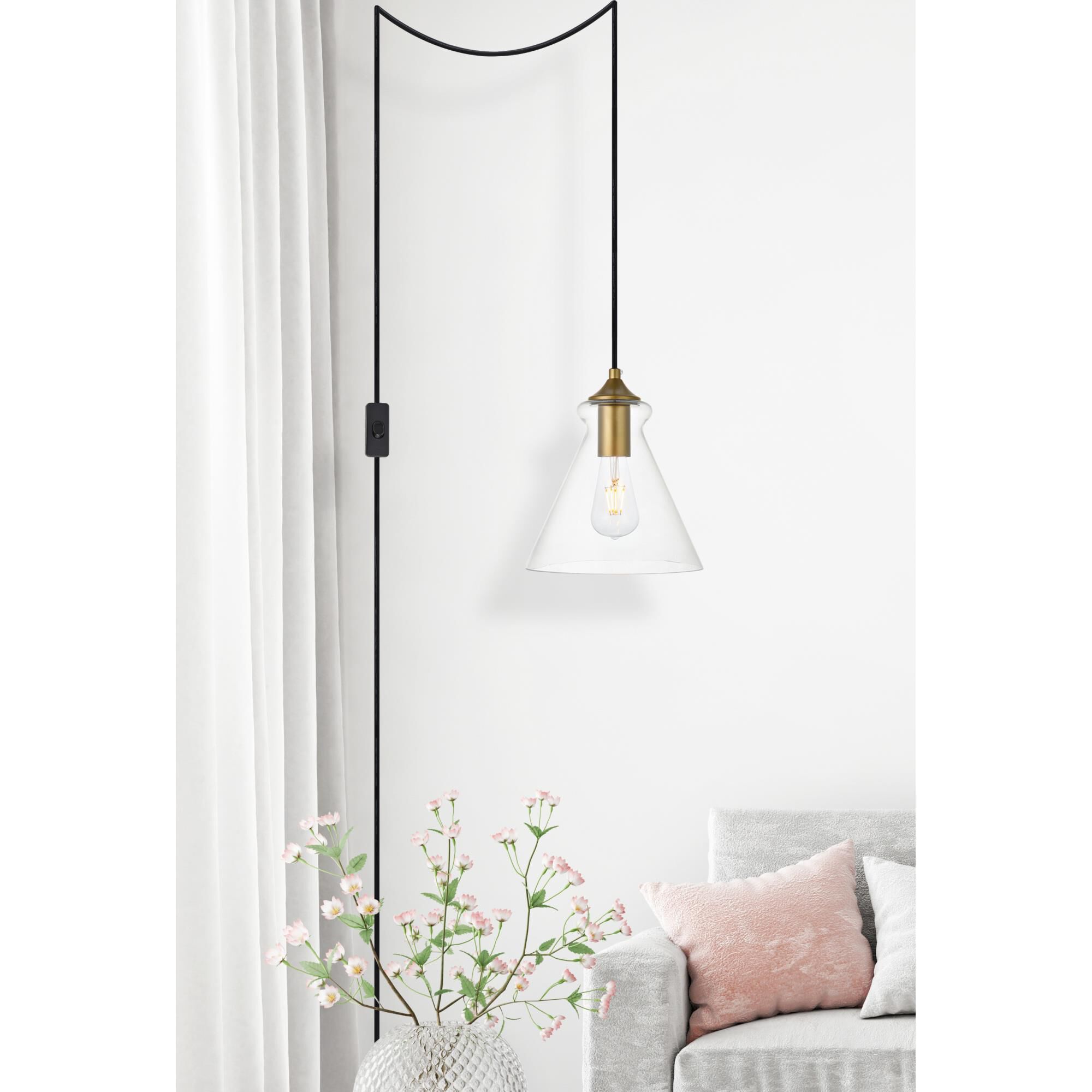 Shown in Brass finish and Clear glass