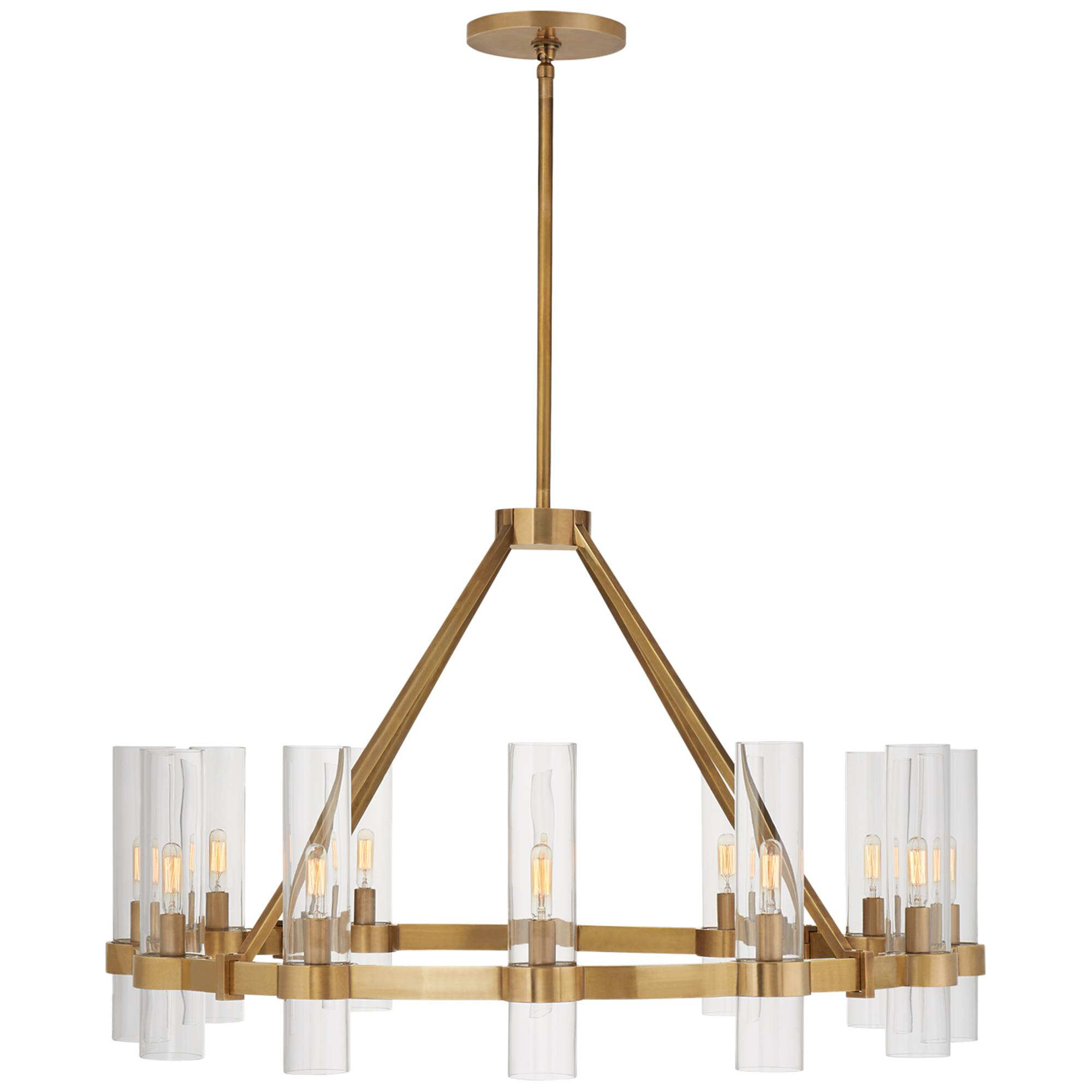 Shown in Hand-Rubbed Antique Brass finish and Clear glass
