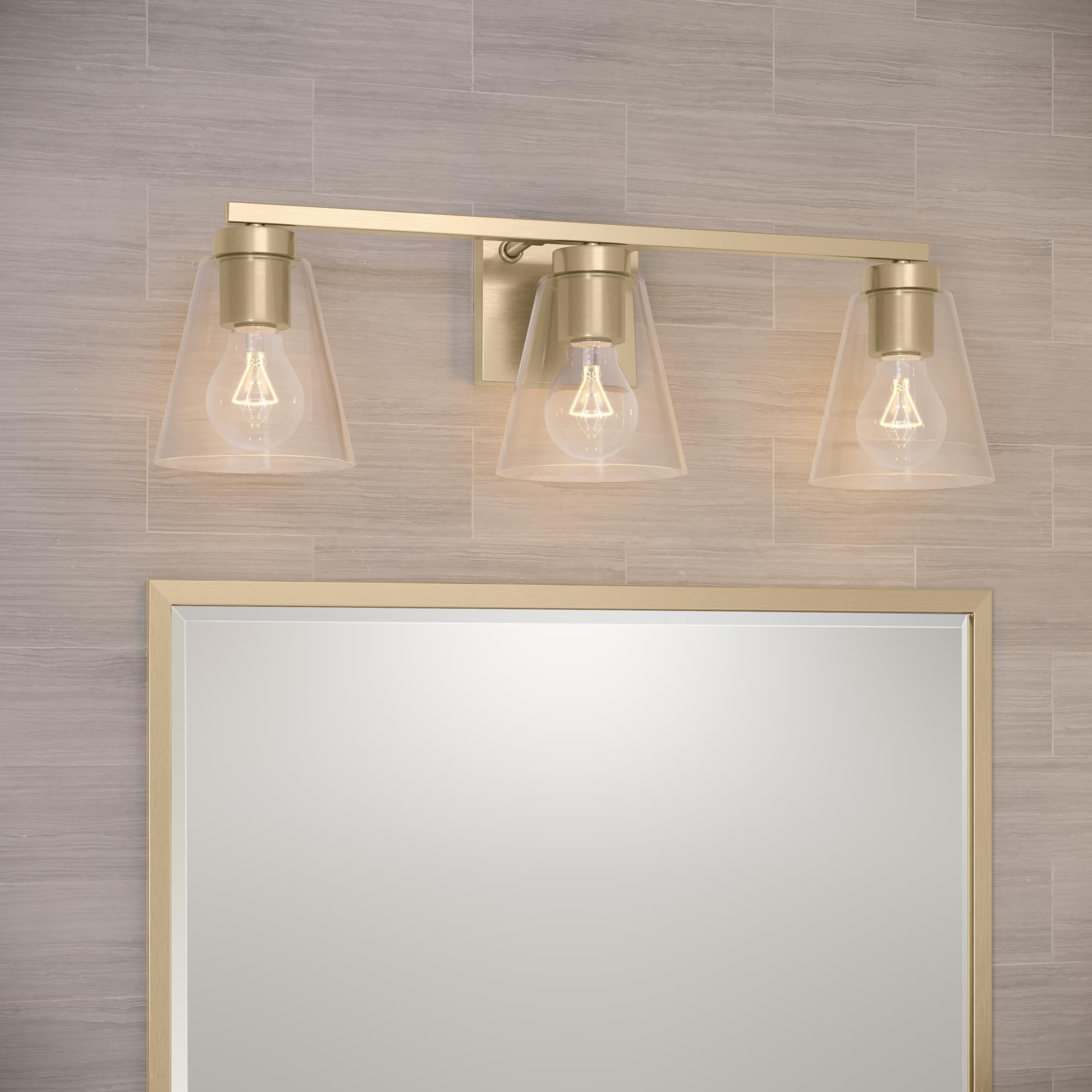 Shown in Modern Gold finish and Clear glass