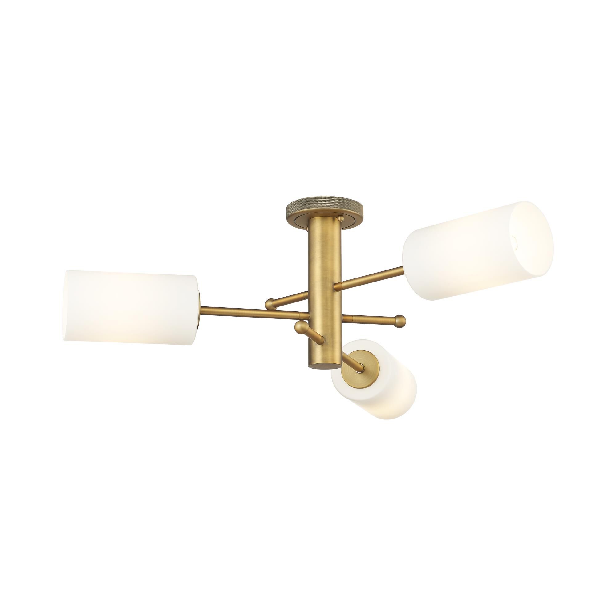 Shown in Brushed Brass finish and Matte White glass and Matte White Glass shade
