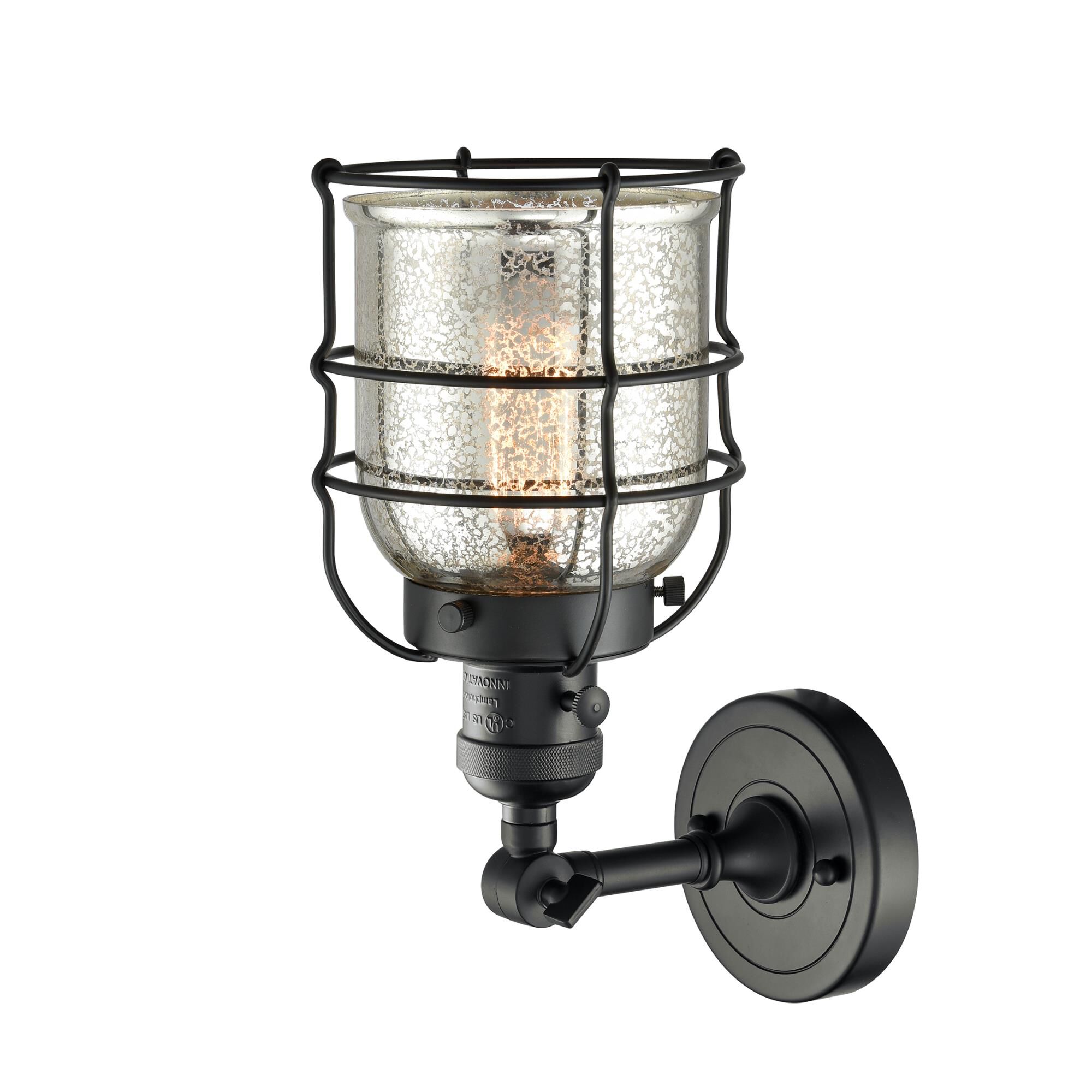 Shown in Matte Black finish and Silver Mercury glass and Switch on Socket accent