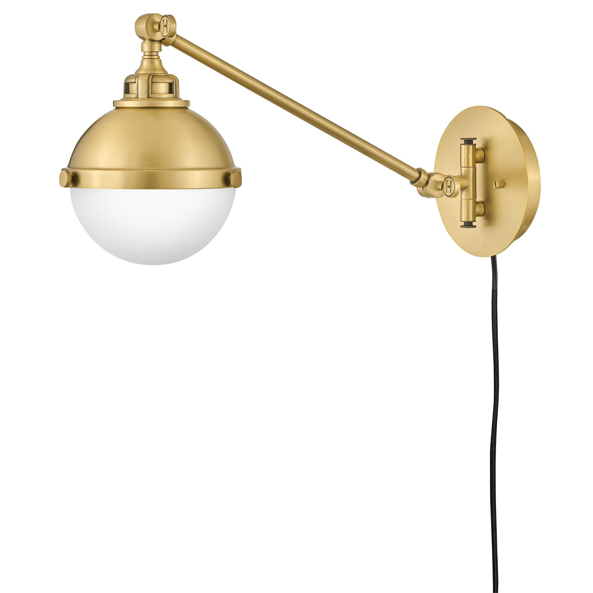 Shown in Satin Brass finish and Etched Opal glass and Satin Brass accent