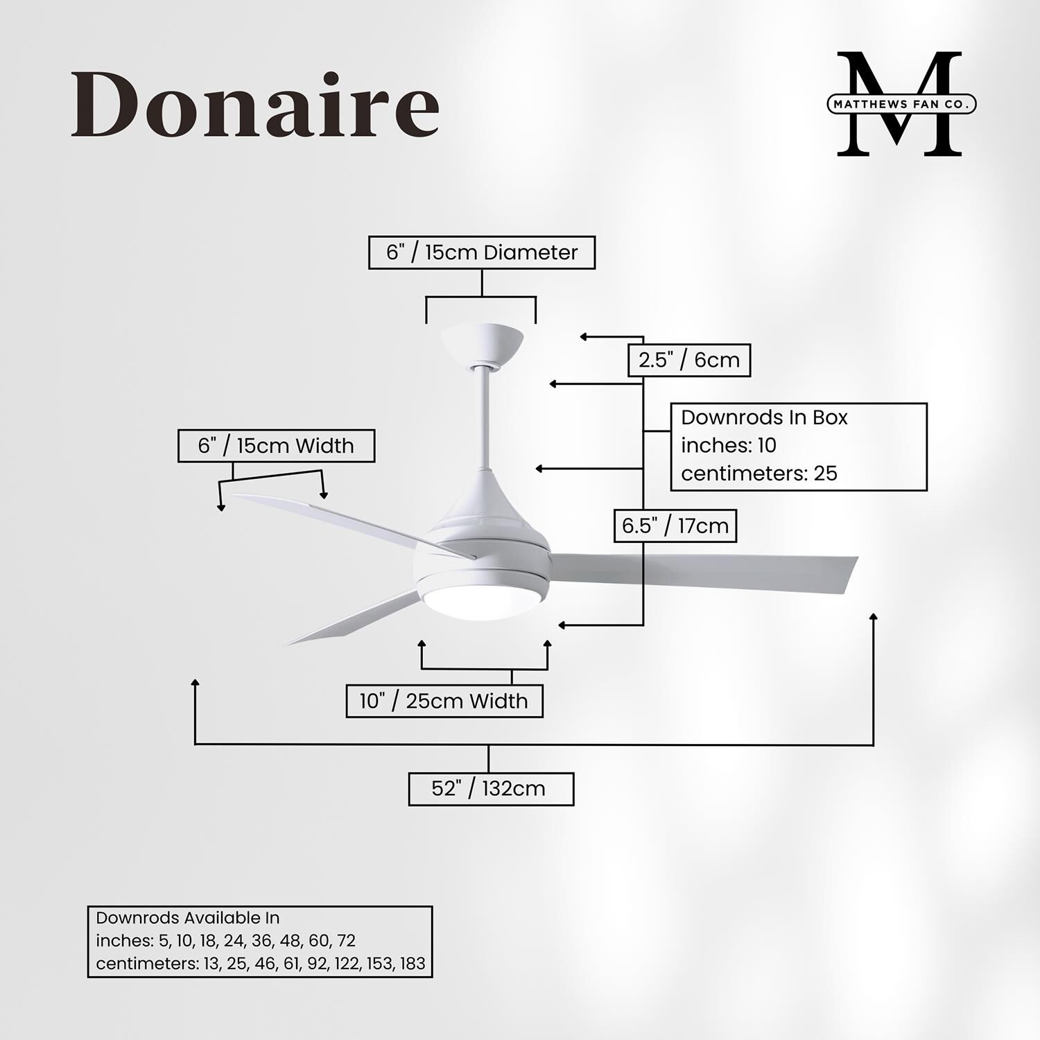 Donaire Outdoor Coastal Wet Rated 52 Inch Ceiling Fan with Light Kit by Matthews Fan Company