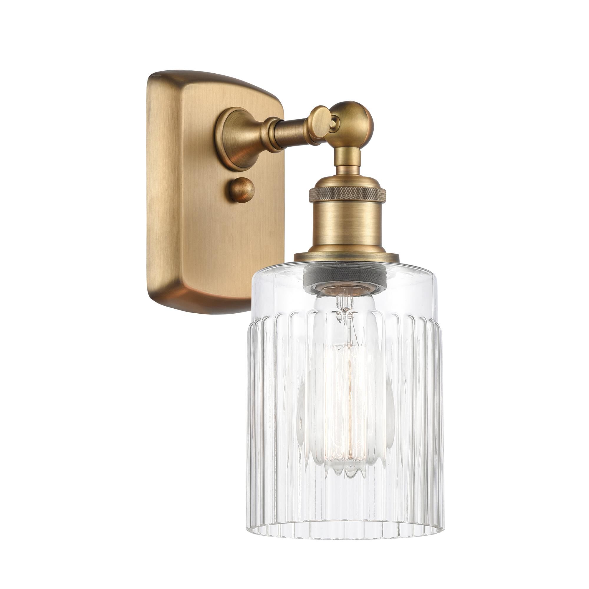 Shown in Brushed Brass finish and Drum glass and Glass shade