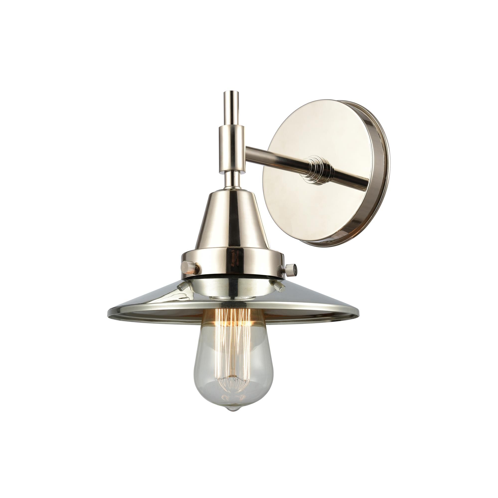 Shown in Polished Nickel finish and Polished Nickel Railroad shade