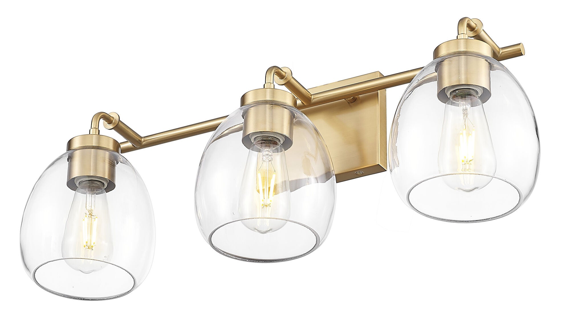Shown in Brass finish and Clear Glass Globes shade