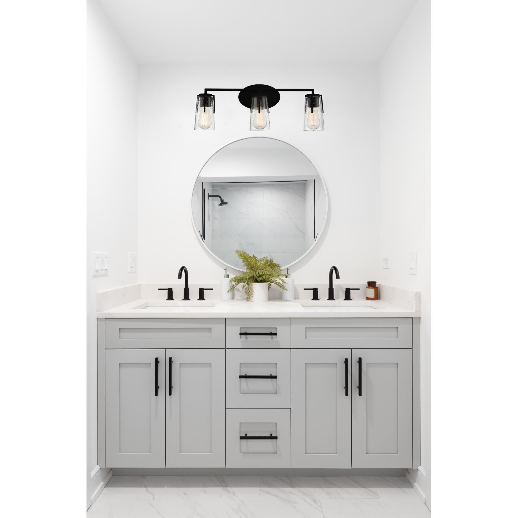 Shown in Black finish and Clear Seeded glass