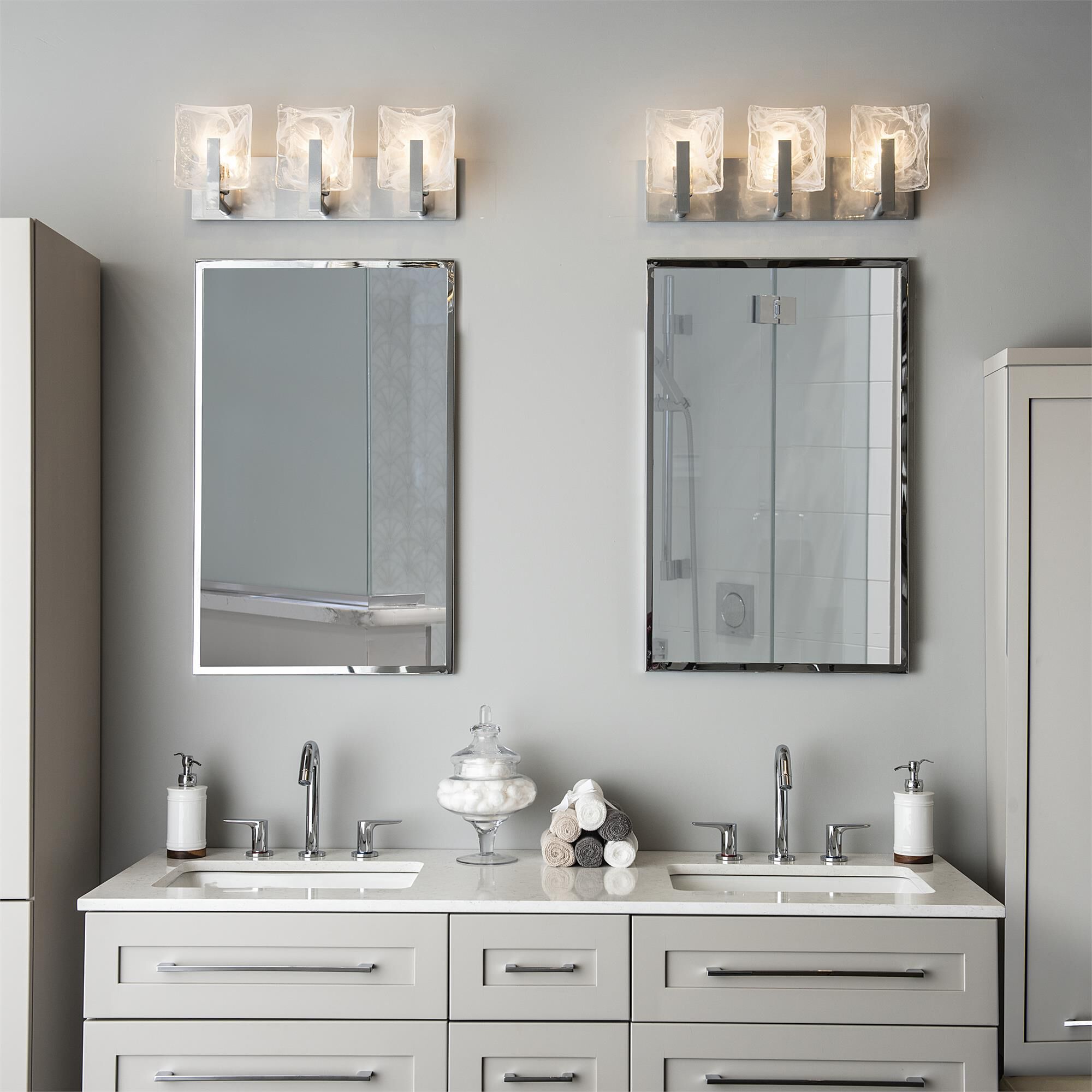 Shown in Soft Gold finish and White Swirl glass