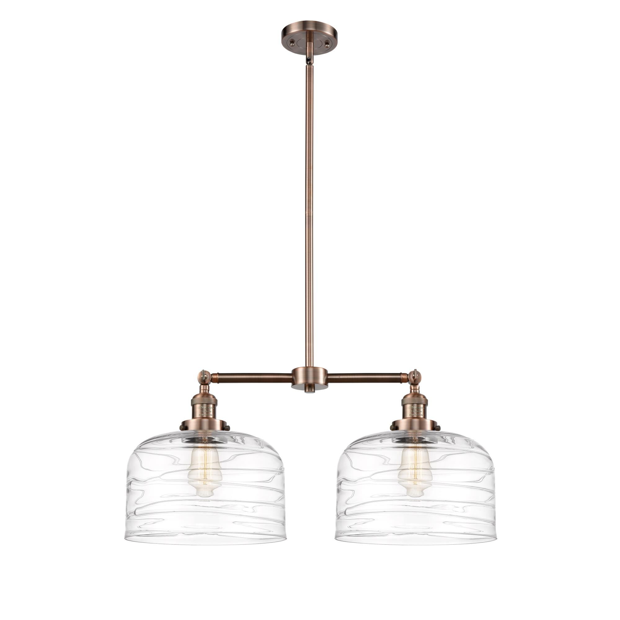 Shown in Antique Copper finish and Clear Deco Swirl X-Large Bell glass