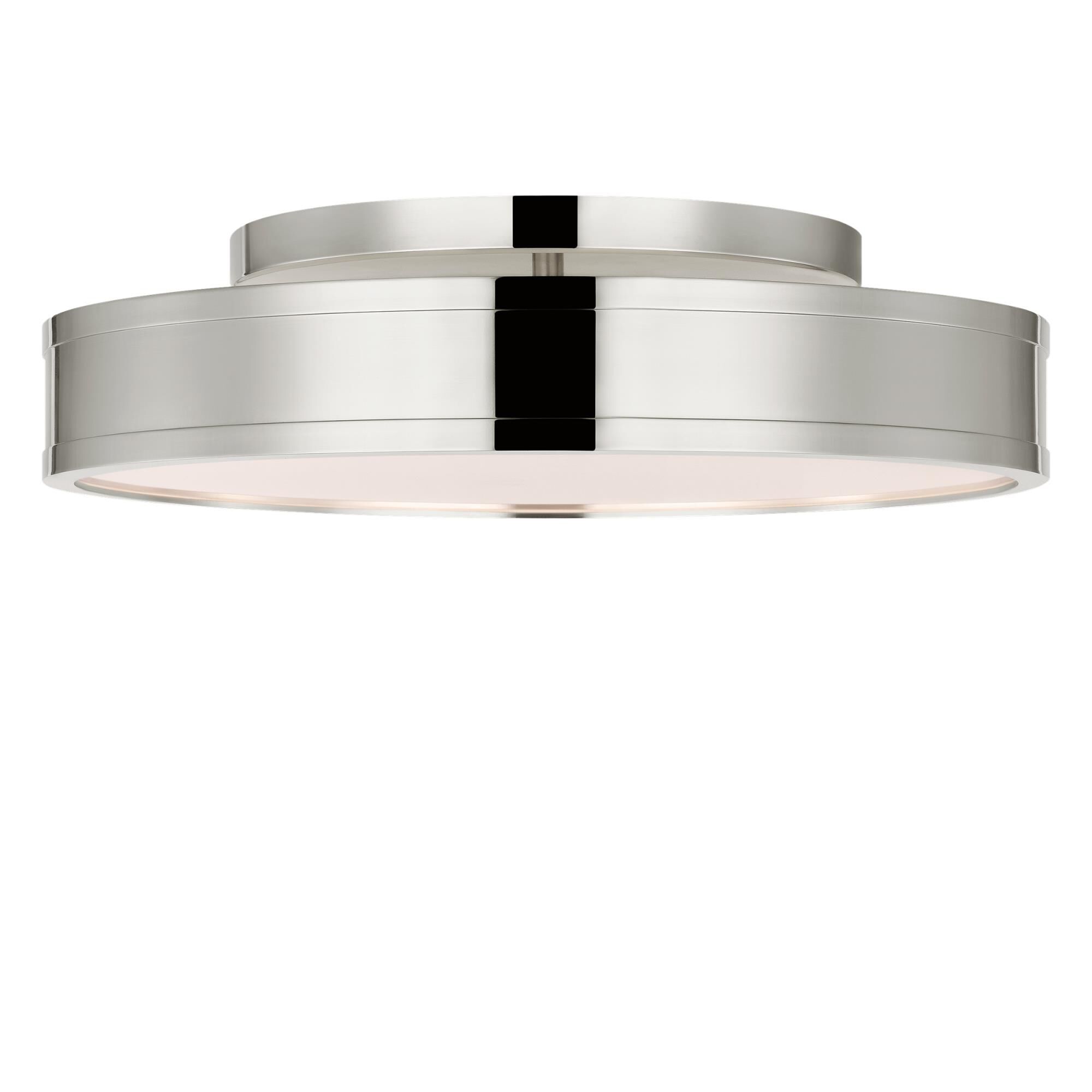 Shown in Polished Nickel finish and White glass