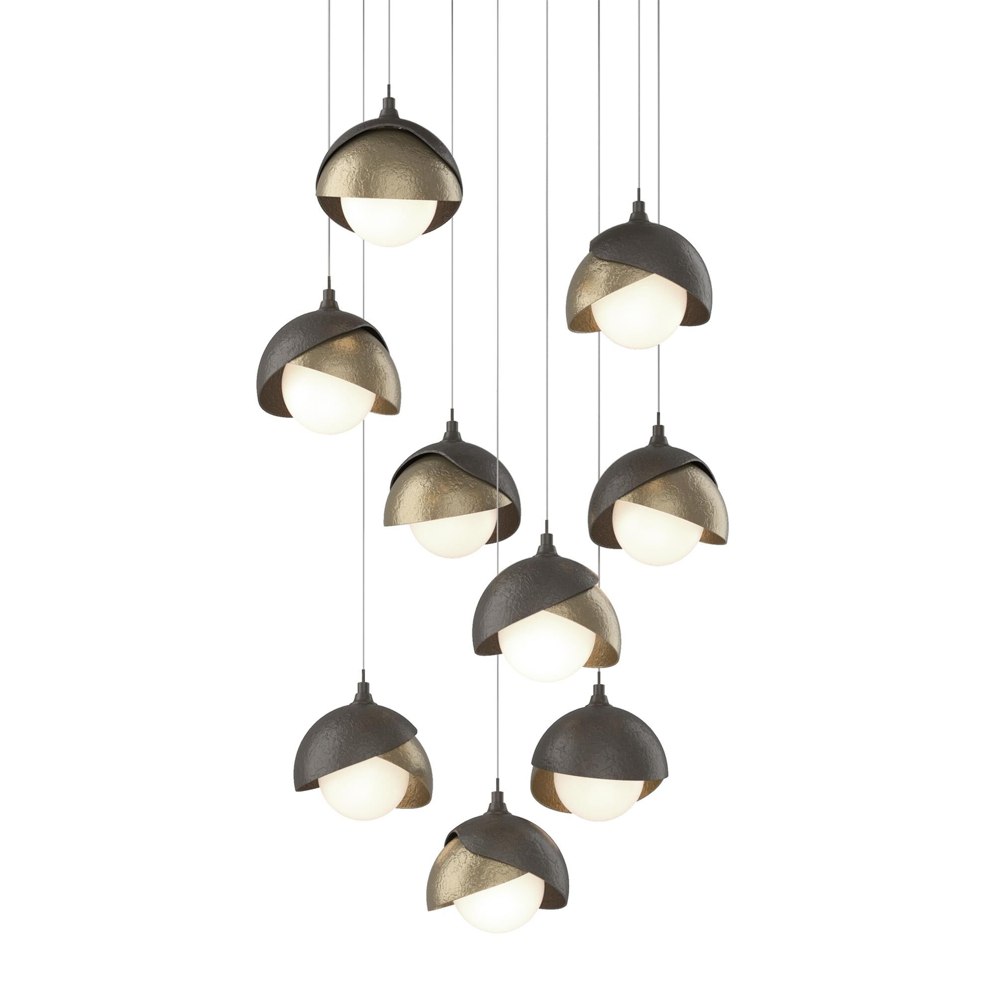 Shown in Dark Smoke finish and Opal glass and Soft Gold accent