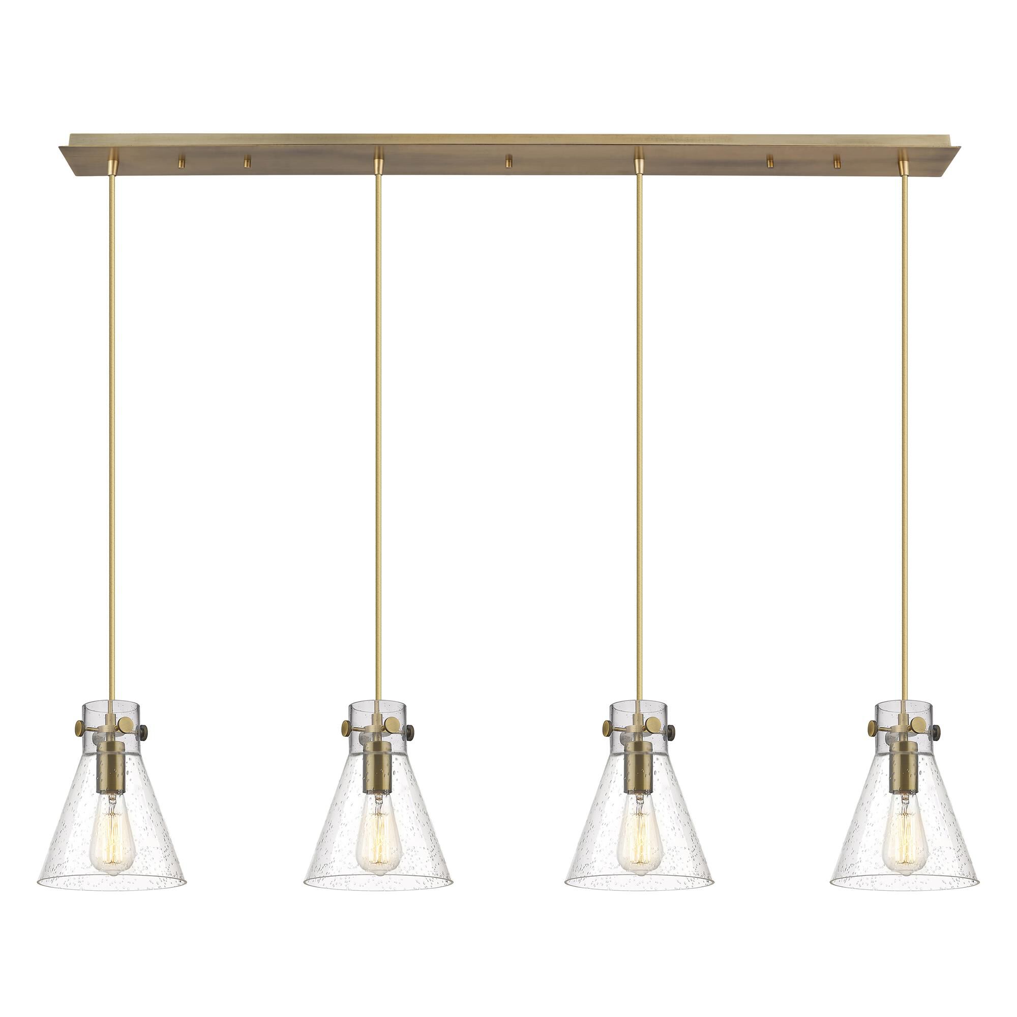 Shown in Brushed Brass finish and Seedy glass and Seedy Glass shade