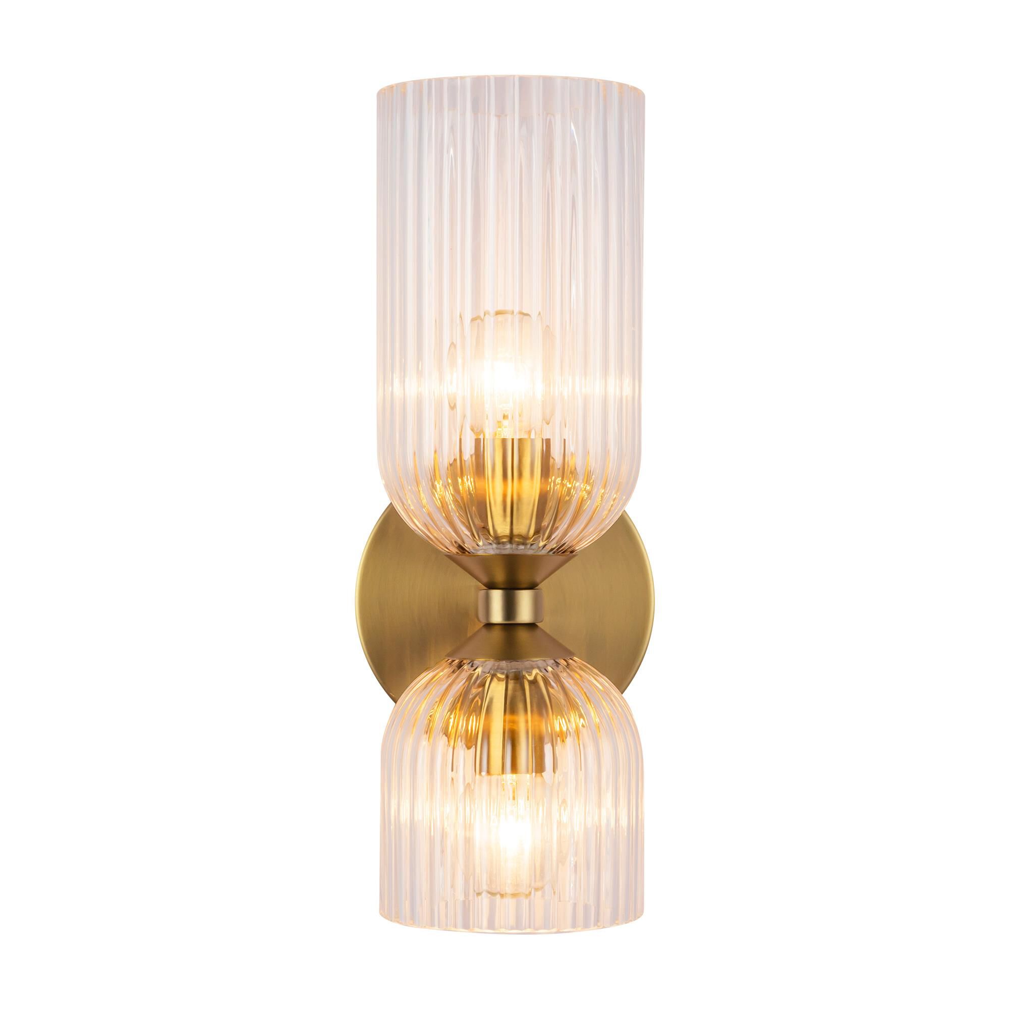 Shown in Brushed Gold finish and Clear Ribbed glass