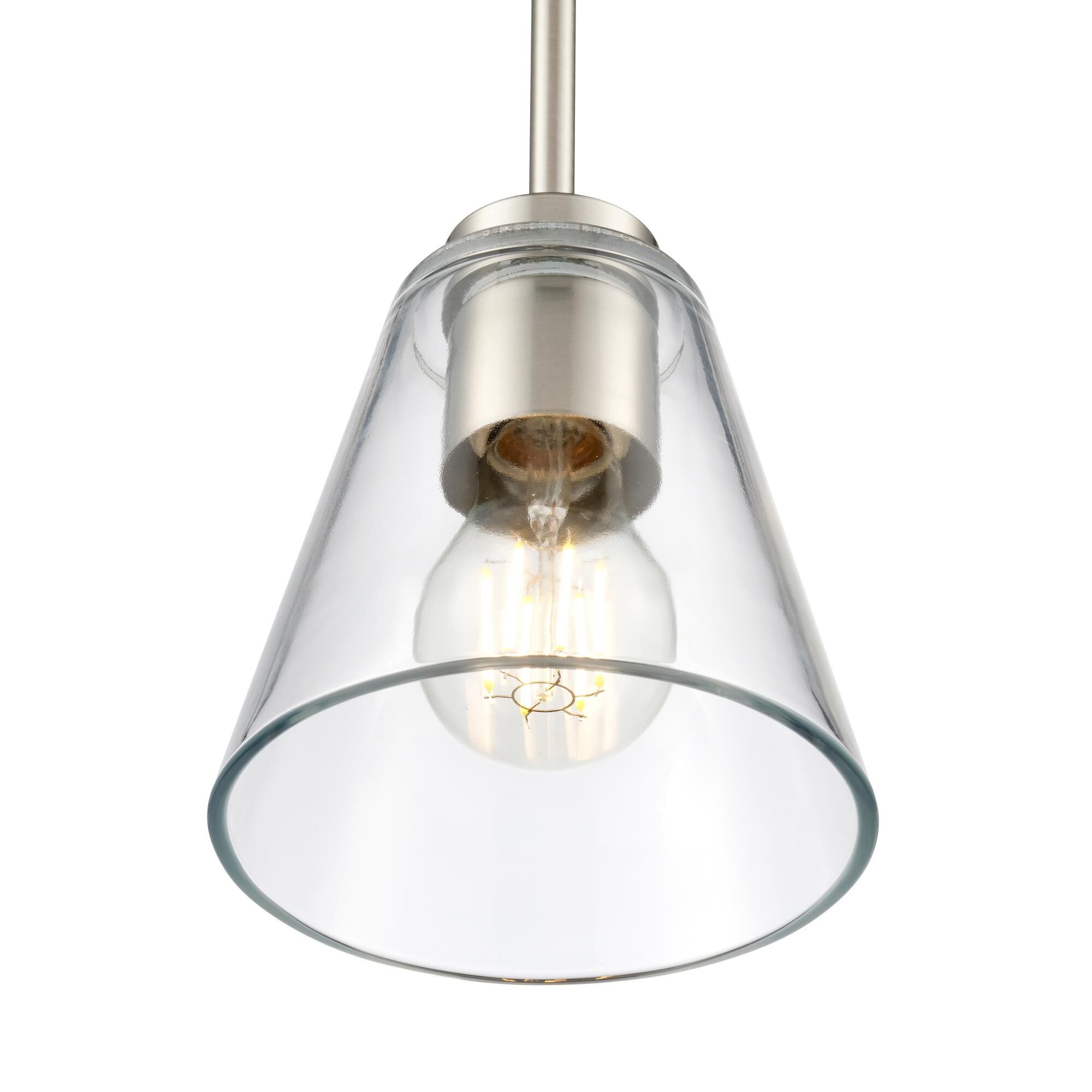 Shown in Brushed Nickel finish and Clear glass