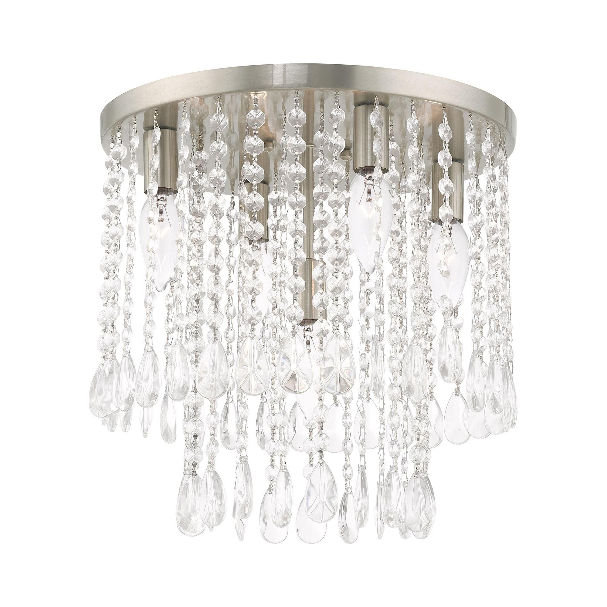 Shown in Brushed Nickel finish and Clear Crystals glass