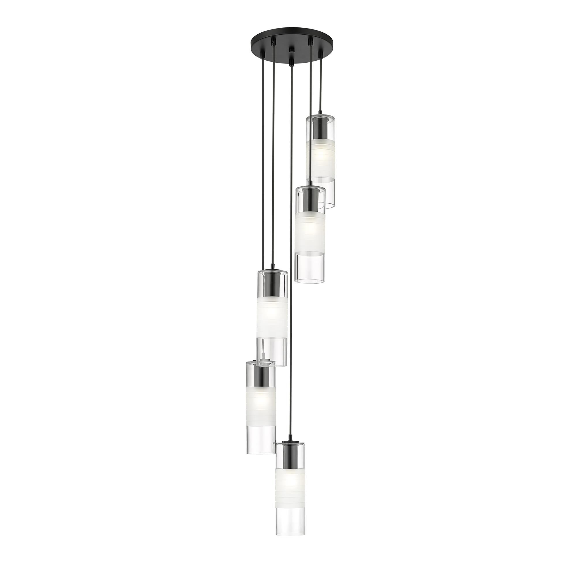 Shown in Matte Black finish and Clear+frosted glass and Clear+frosted shade