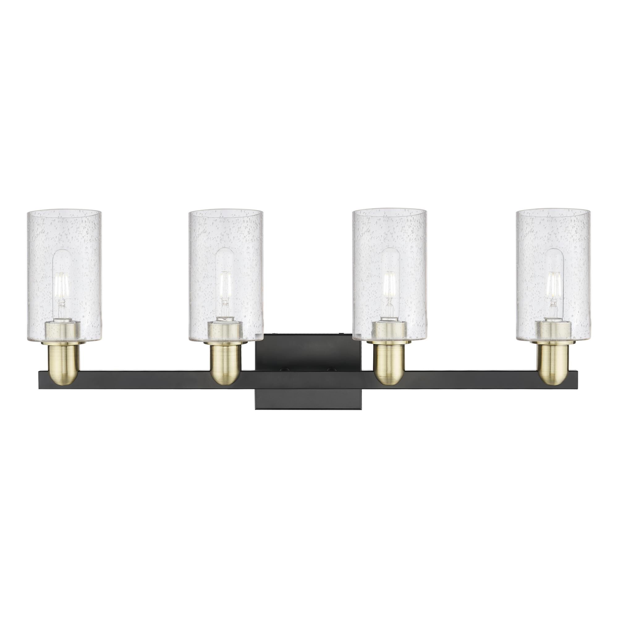 Shown in Black Antique Brass finish and Seedy glass