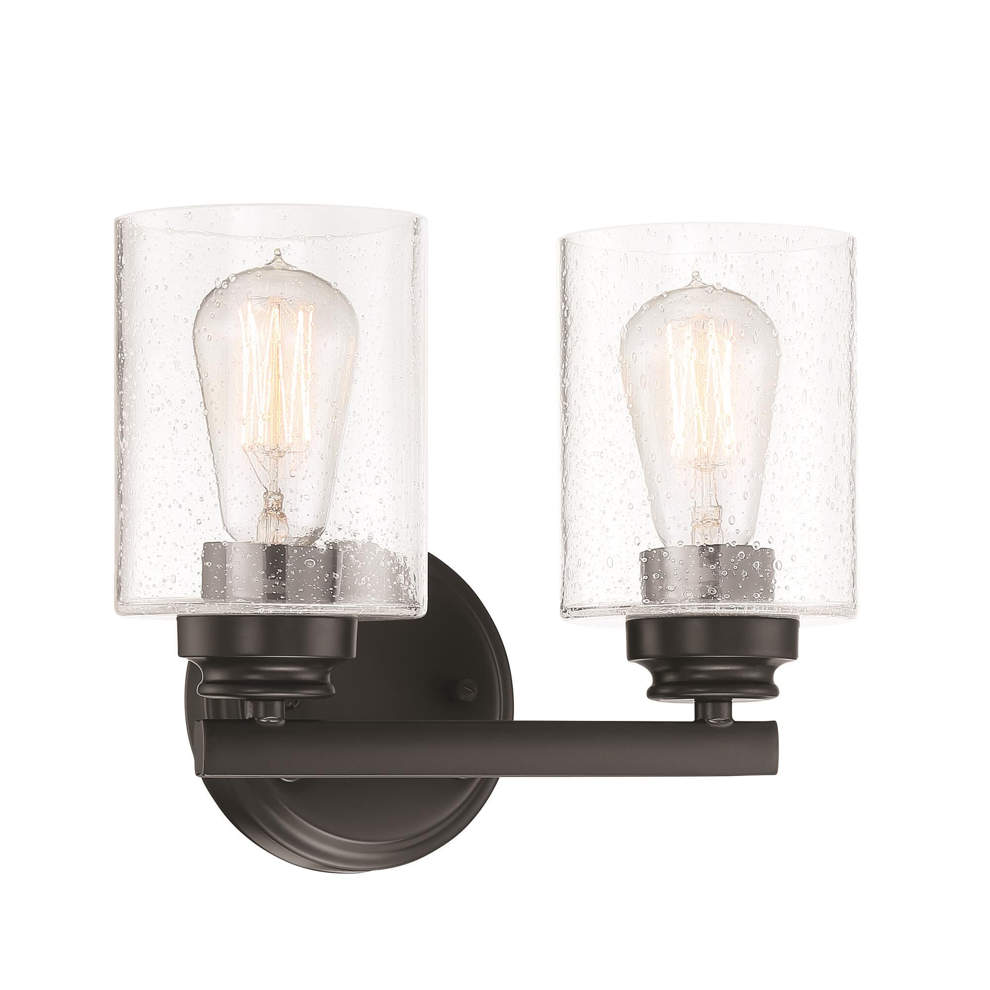 Shown in Flat Black finish and Clear Seeded glass and Glass shade