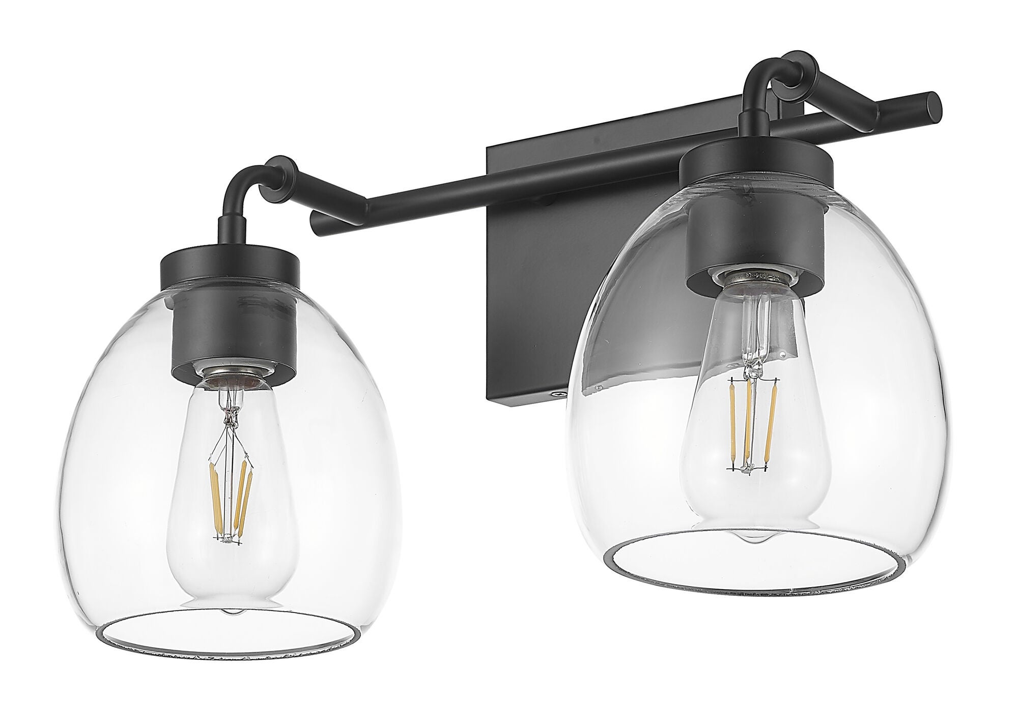 Shown in Matte Black finish and Clear Glass Globes shade