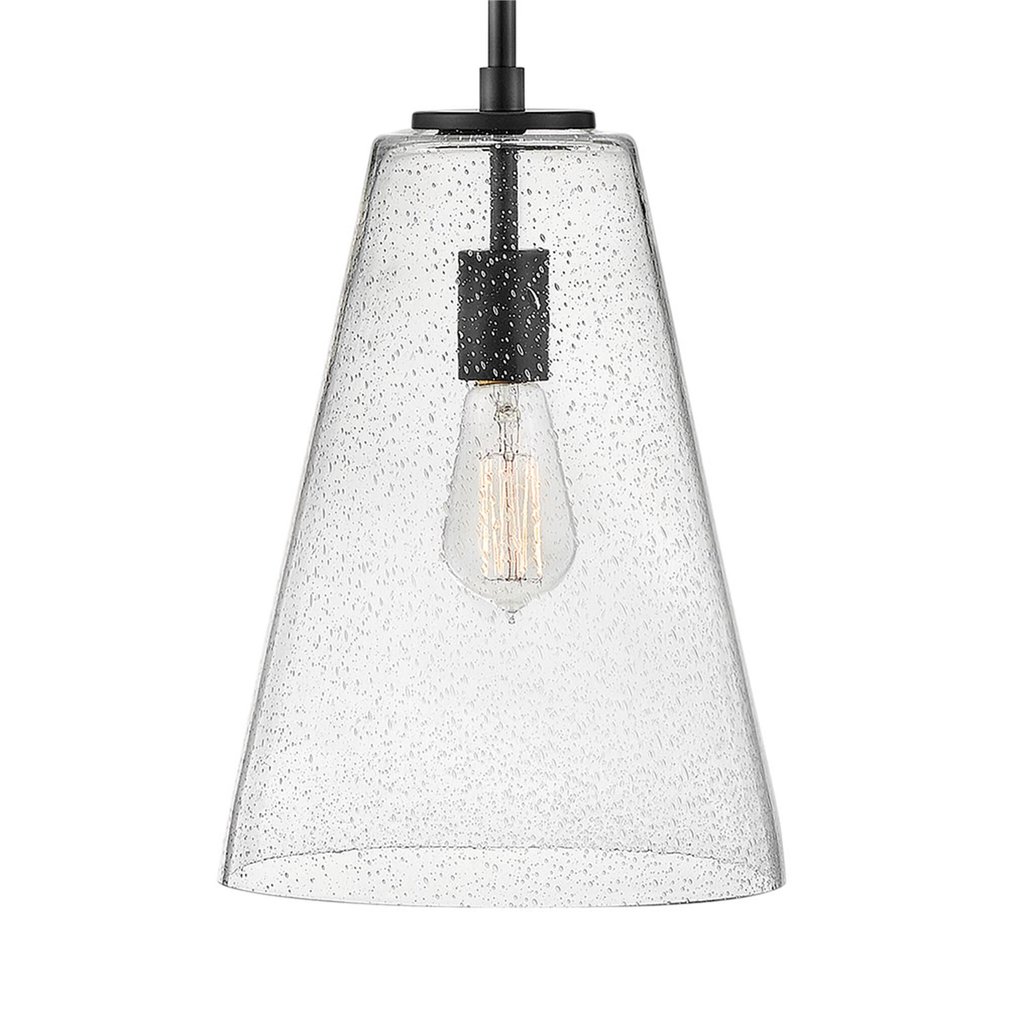 Shown in Satin Black finish and Clear Seedy glass