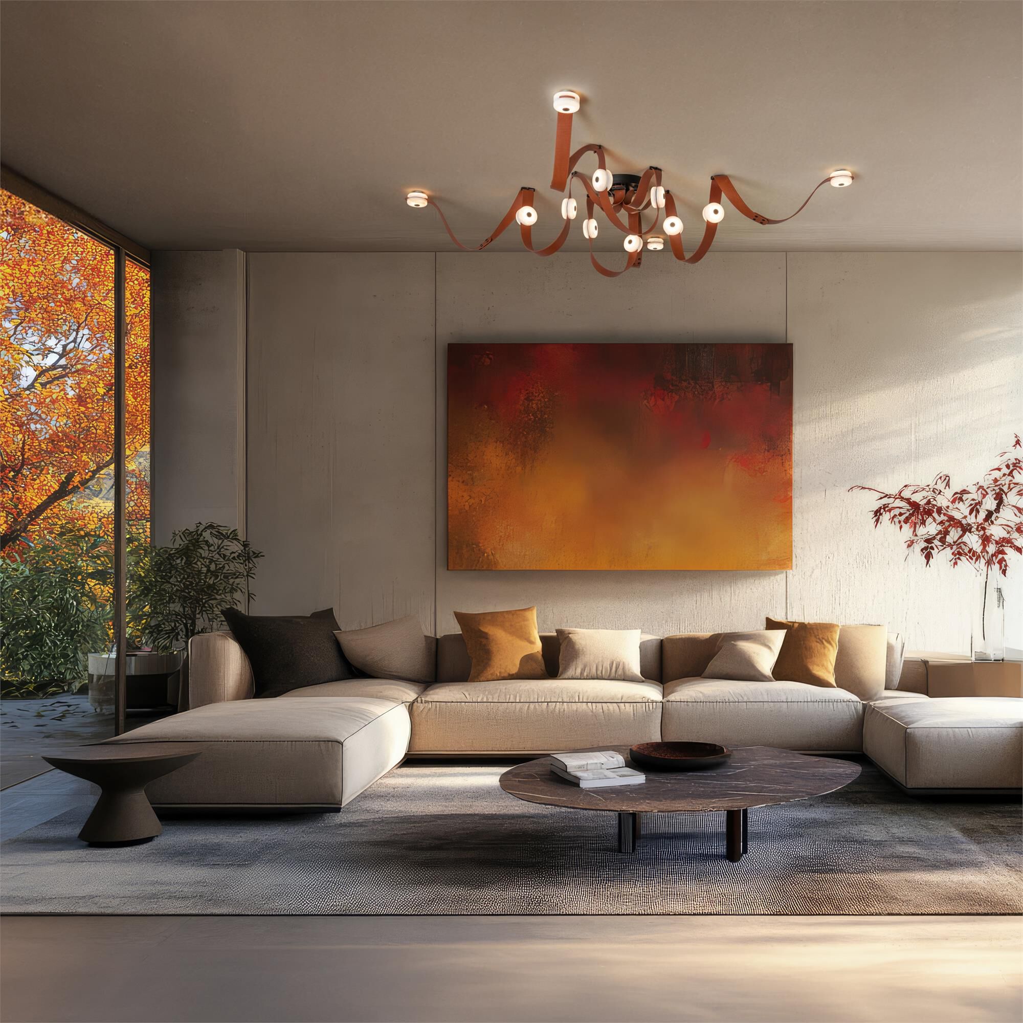 Shown in Black finish and Alabaster glass and Leather Chestnut accent