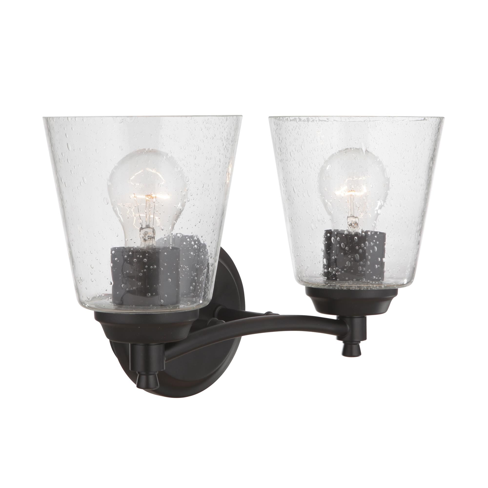 Shown in Flat Black finish and Clear Seeded glass and Glass shade