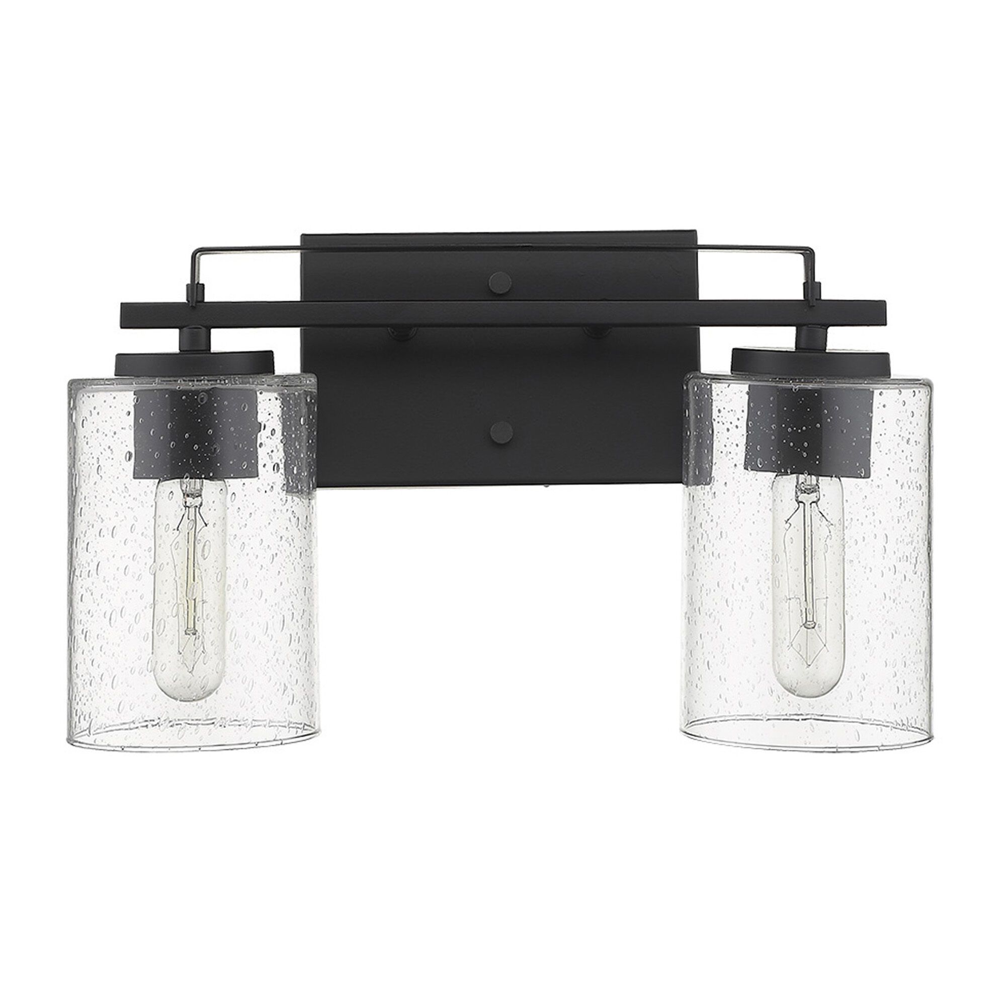 Shown in Matte Black finish and Clear glass and Clear, Seeded Cylindrical Glass s shade