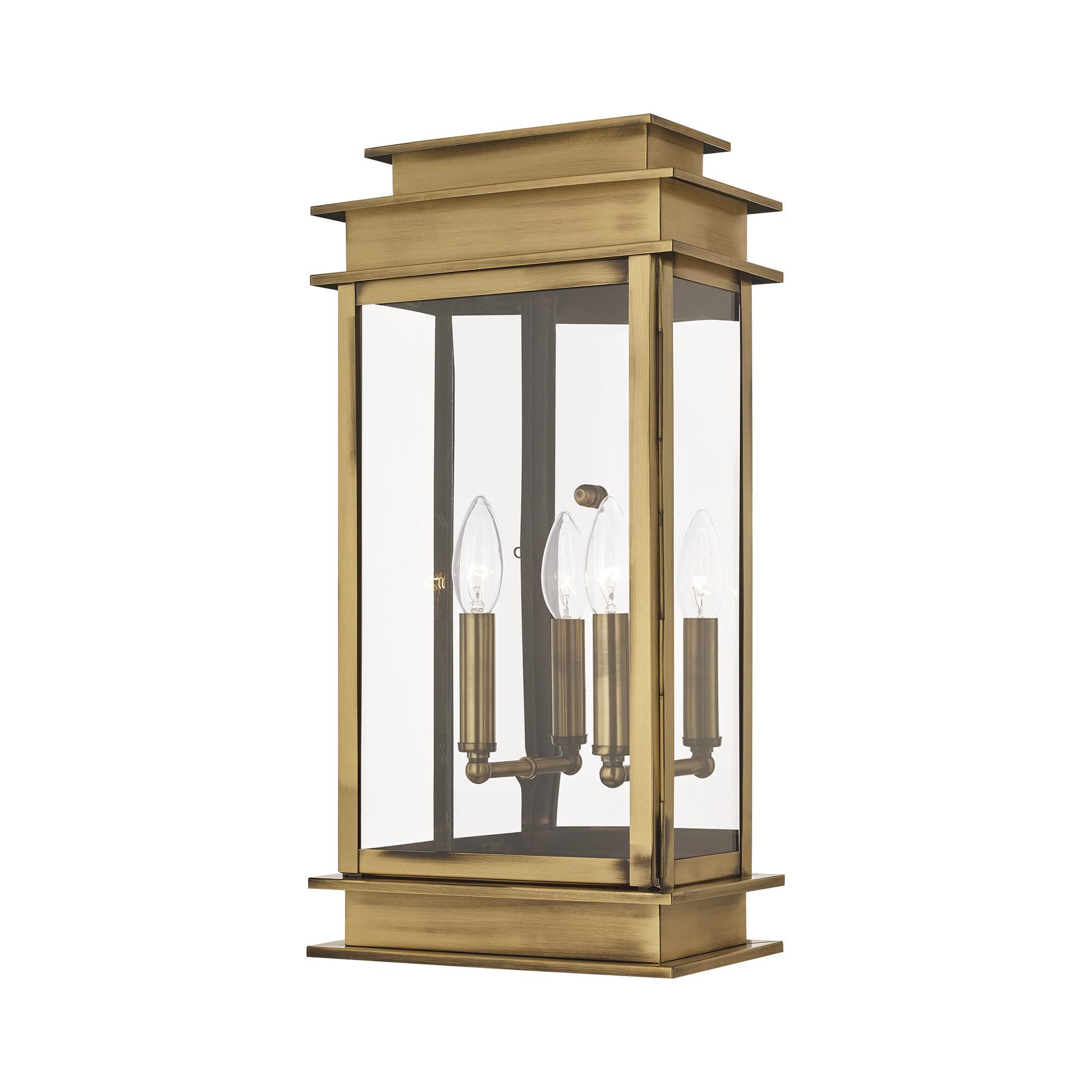 Shown in Antique Brass finish and Clear glass