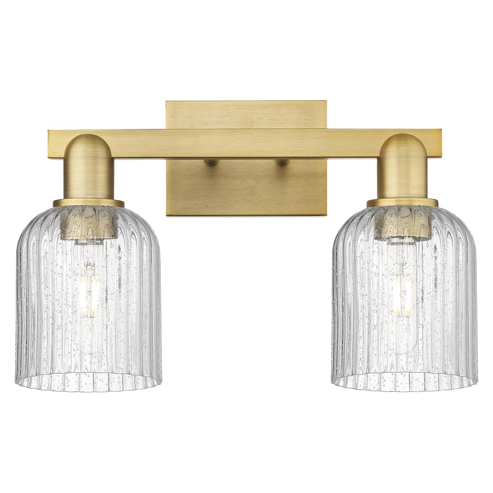 Shown in Brushed Brass finish and Seedy glass