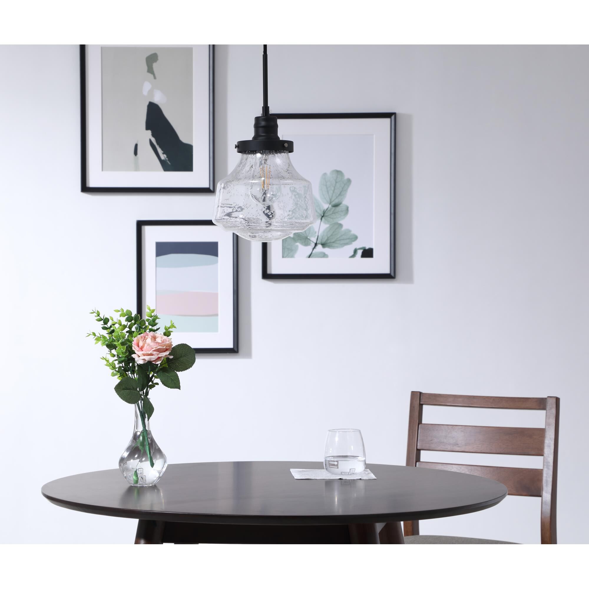 Shown in Black finish and Clear Bubble  glass