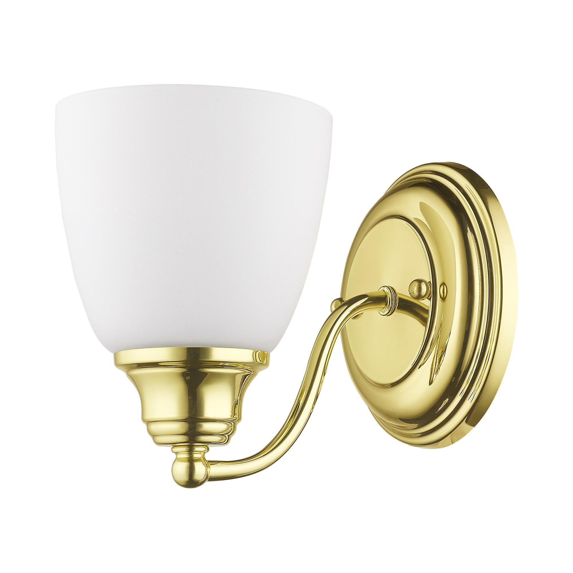 Shown in Polished Brass finish and Hand Blown Satin Opal White glass