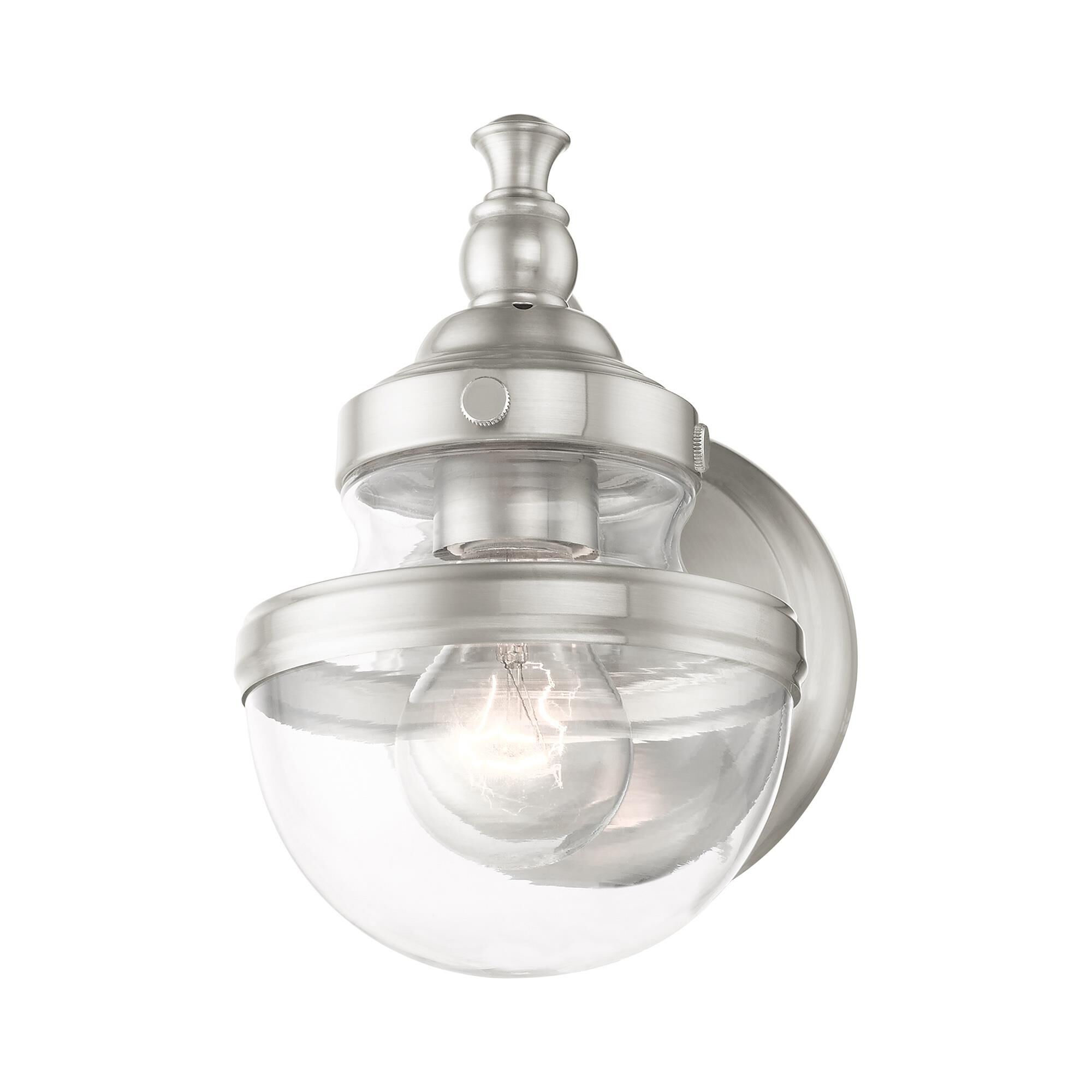 Shown in Brushed Nickel finish and Hand Blown Clear glass and Hand Blown Clear Glass shade